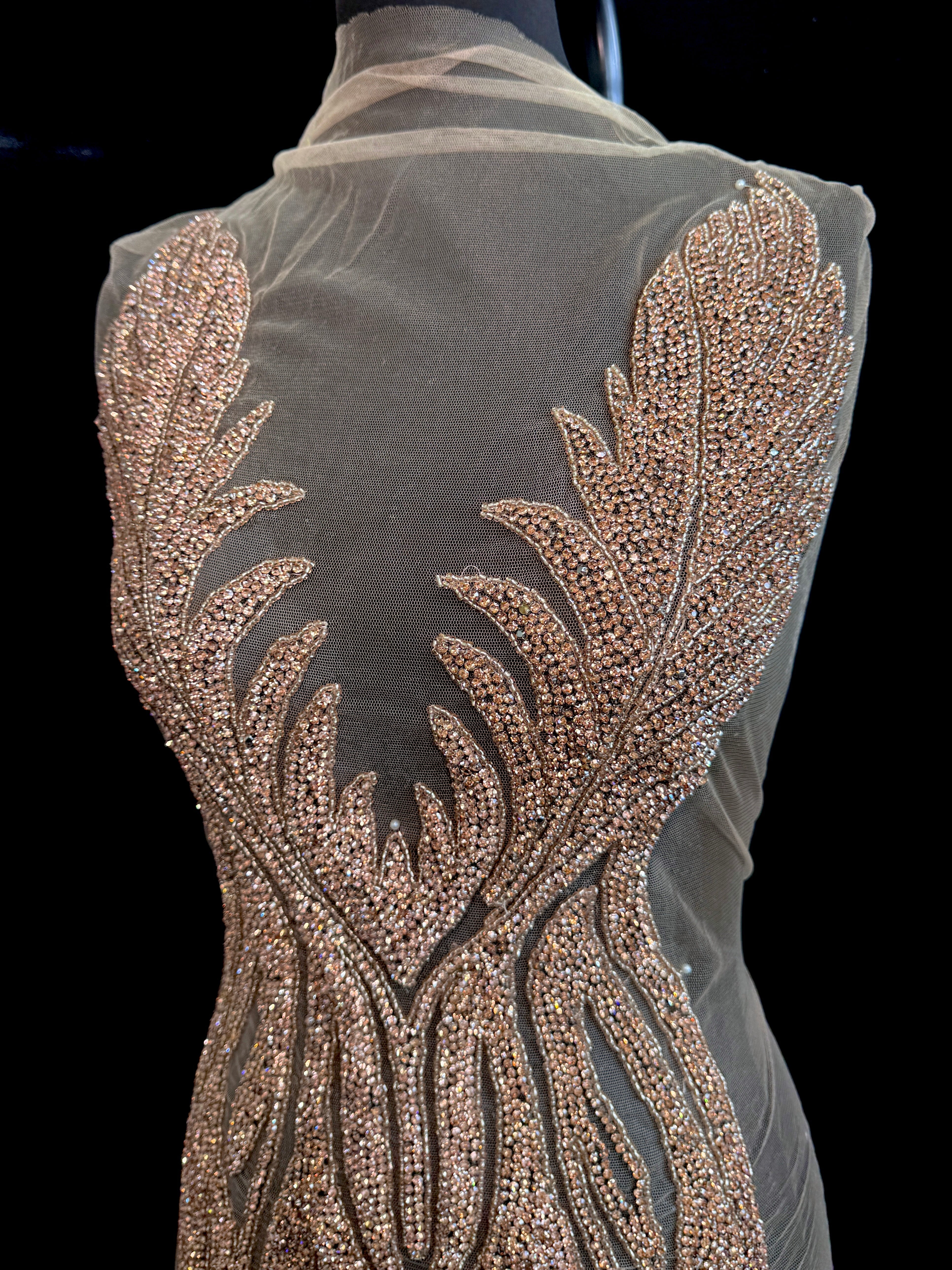 Amanda rose gold Rhinestone Bodice Applique, rose gold rhinestone, dark gold rhinestone, light gold rhinestone