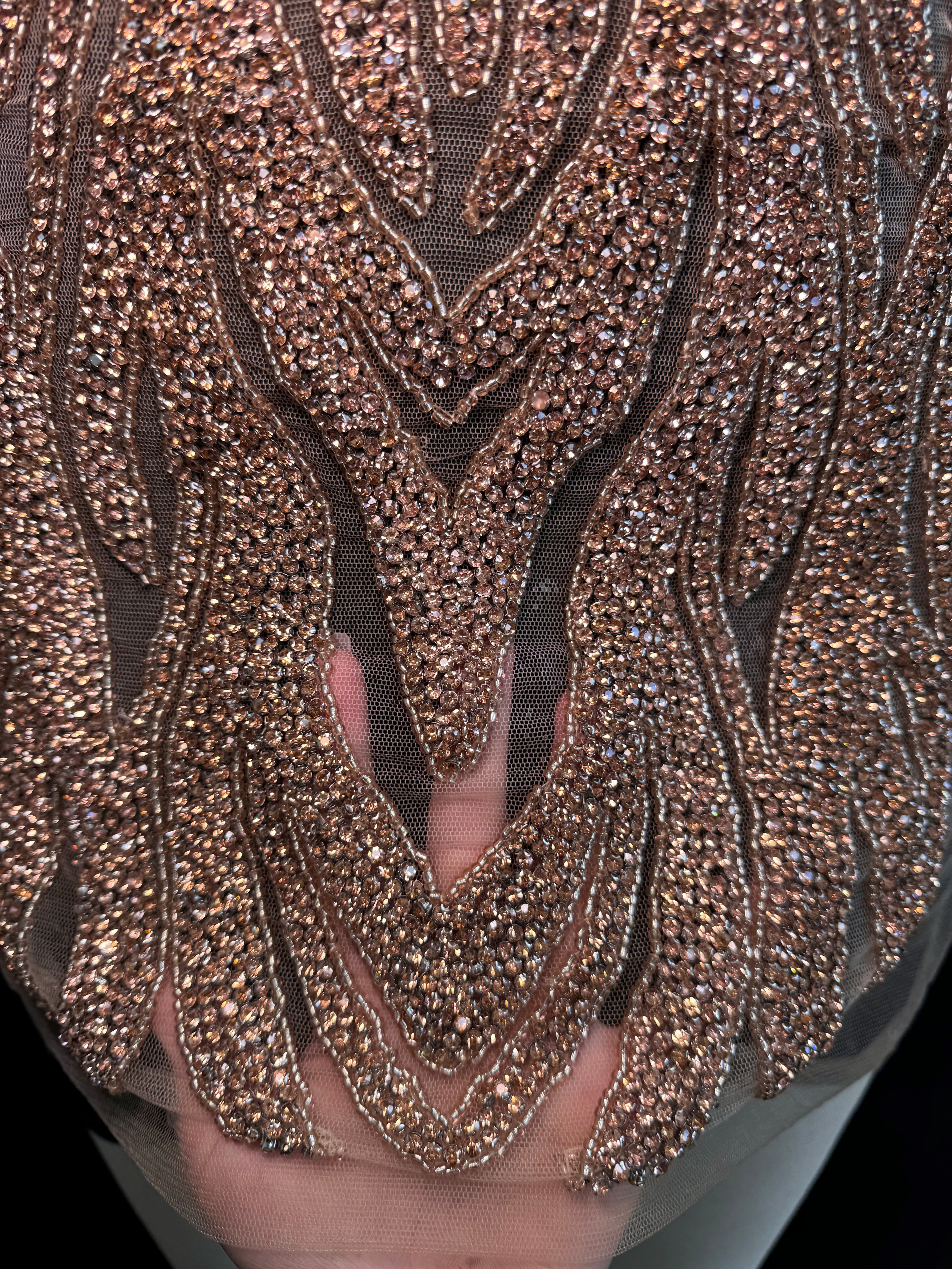 Amanda rose gold Rhinestone Bodice Applique, rose gold rhinestone, dark gold rhinestone, light gold rhinestone