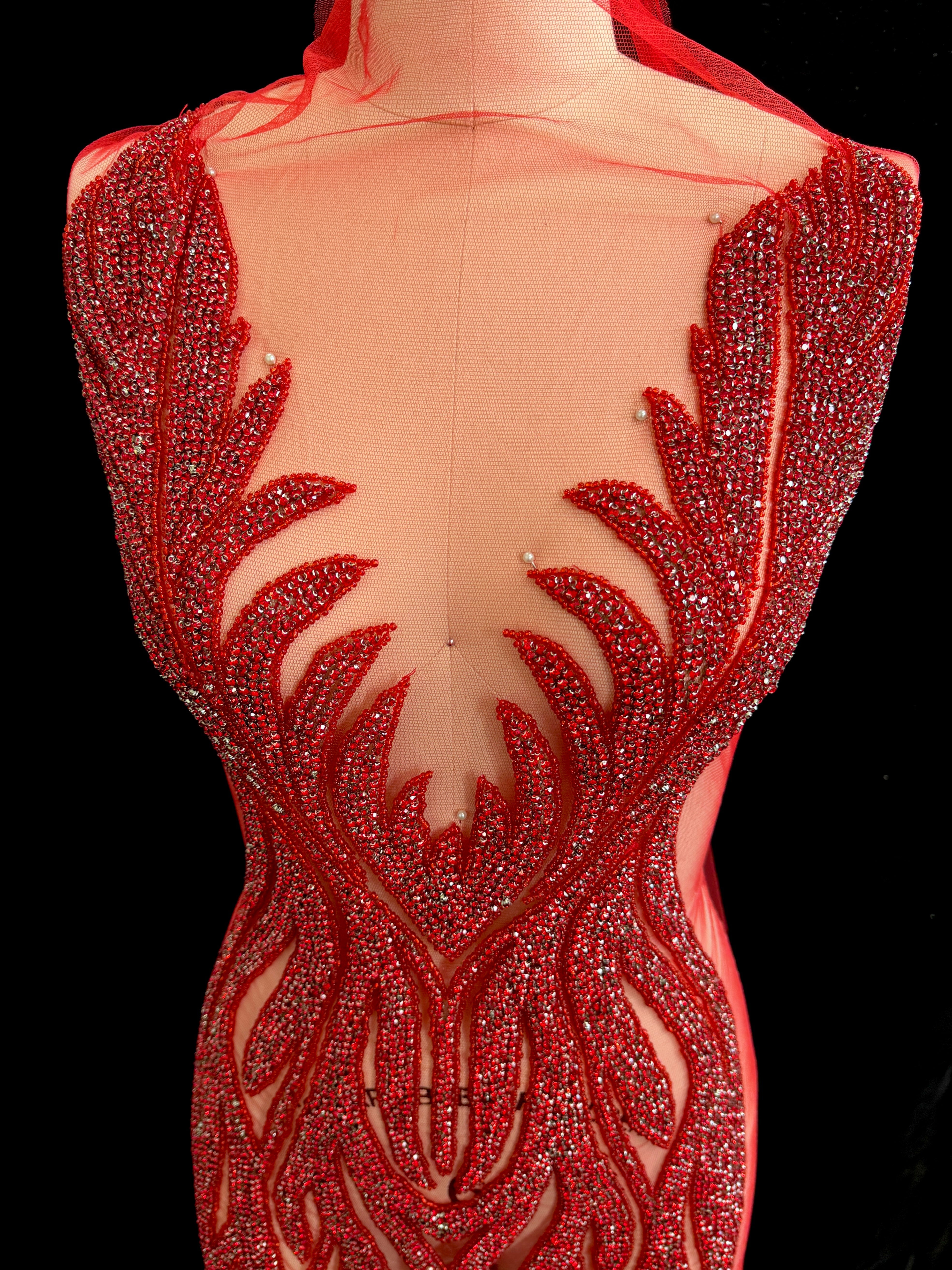 Amanda red Rhinestone Bodice Applique, red rhinestone, dark red rhinestone, light red rhinestone