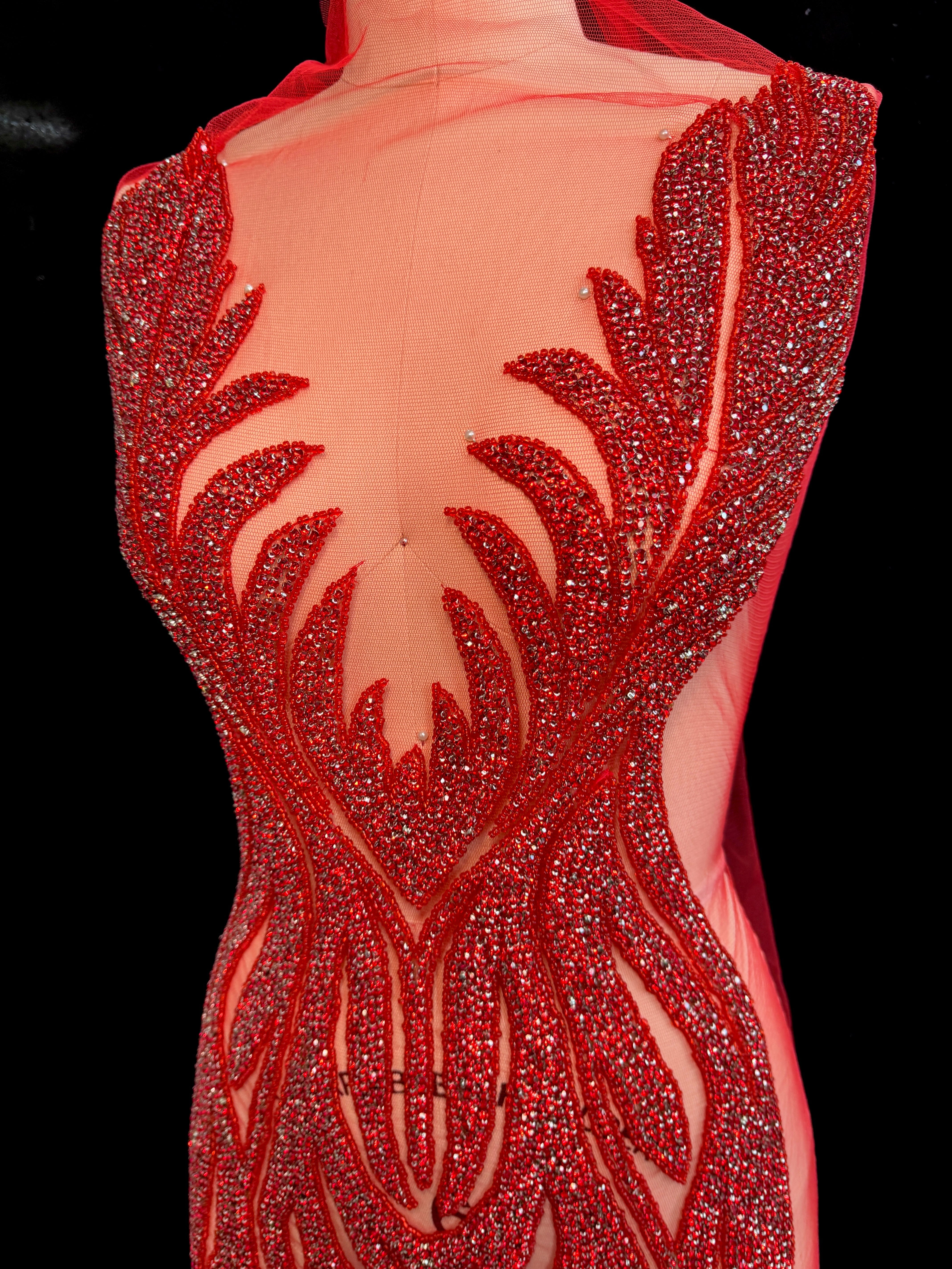 Amanda red Rhinestone Bodice Applique, red rhinestone, dark red rhinestone, light red rhinestone