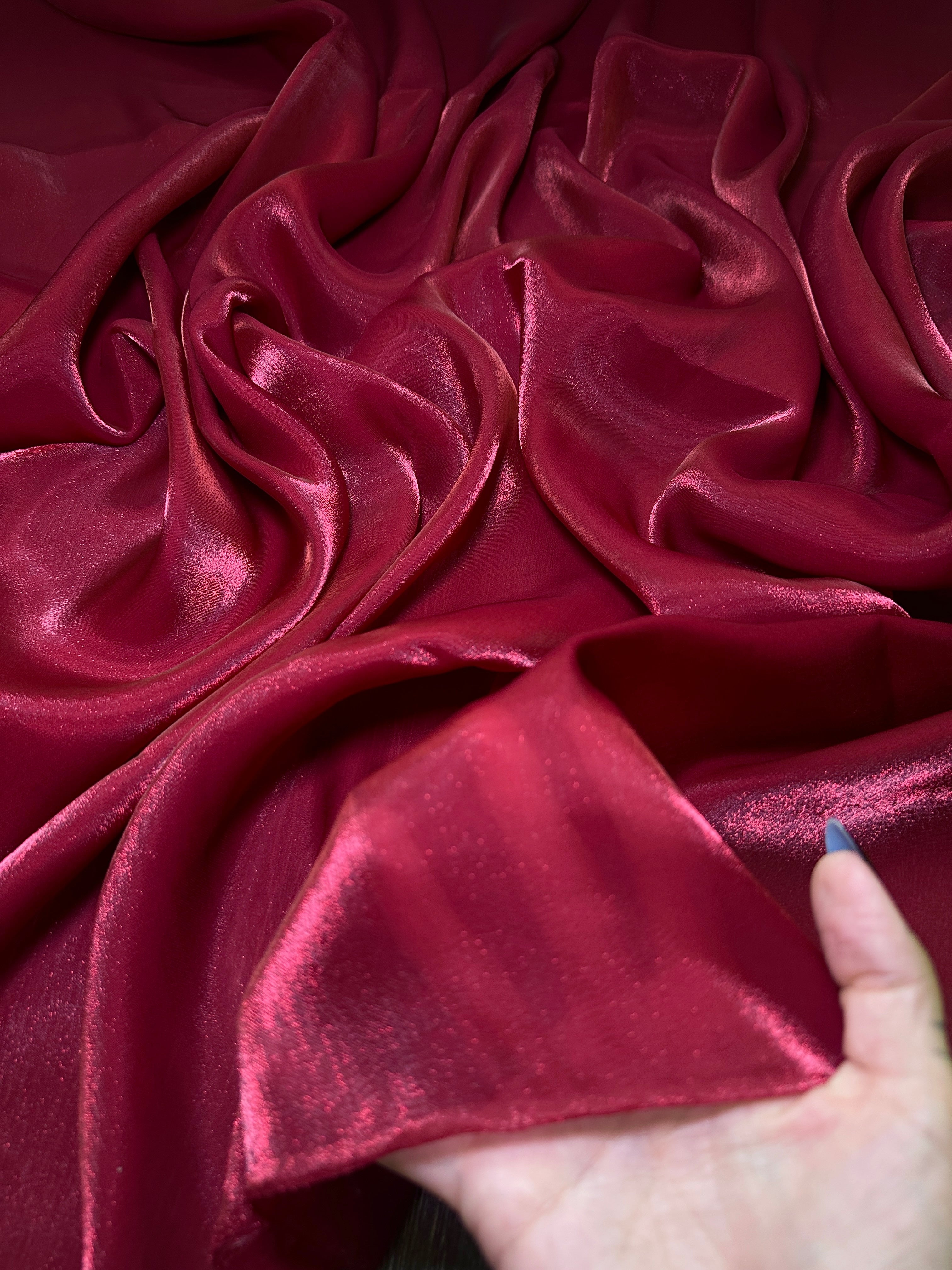 Wine Red Water Liquid Shimmery Chiffon, Premium Glittery Chiffon, Wet Chiffon, Shimmery Chiffon, Fancy fabric, Luxurious liquid fabric, Chiffon for women