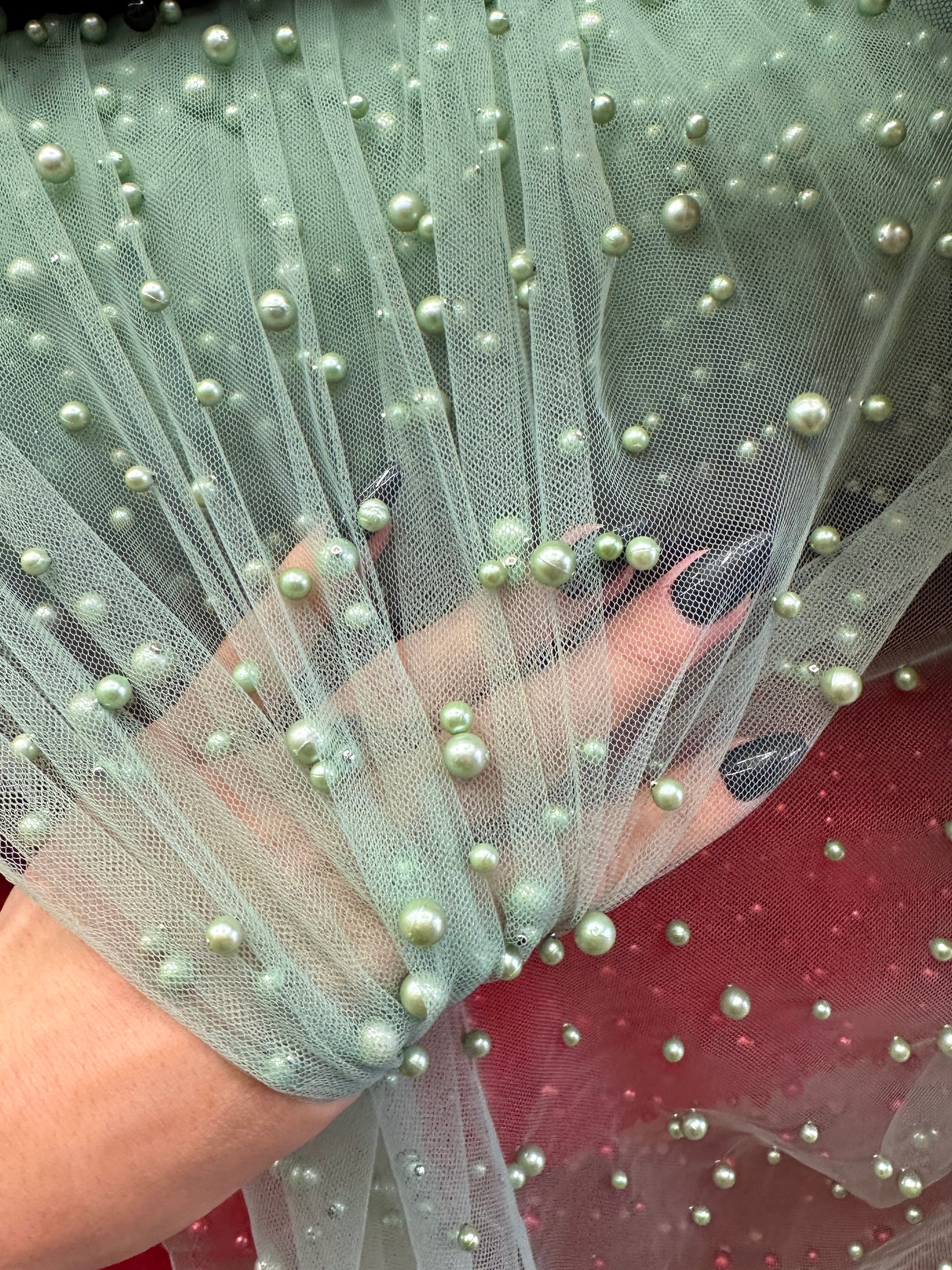 Sage Green Pearl Tulle, Beaded Mesh, Pearl Beaded Lace, Tulle for Wedding Dress, Pearl Material, Tulle Fabric, Tulle Dress Woman