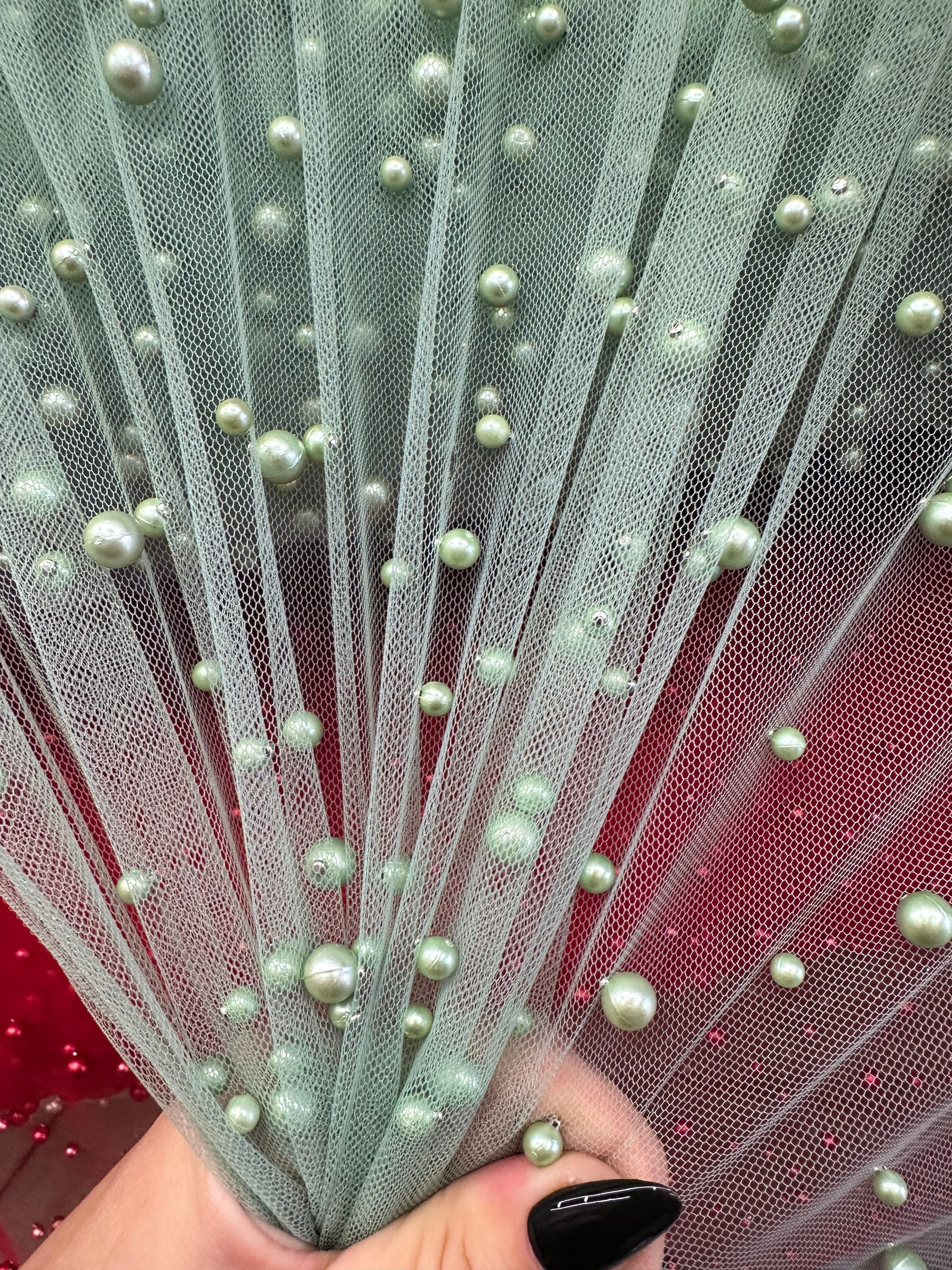 Sage Green Pearl Tulle, Beaded Mesh, Pearl Beaded Lace, Tulle for Wedding Dress, Pearl Material, Tulle Fabric, Tulle Dress Woman