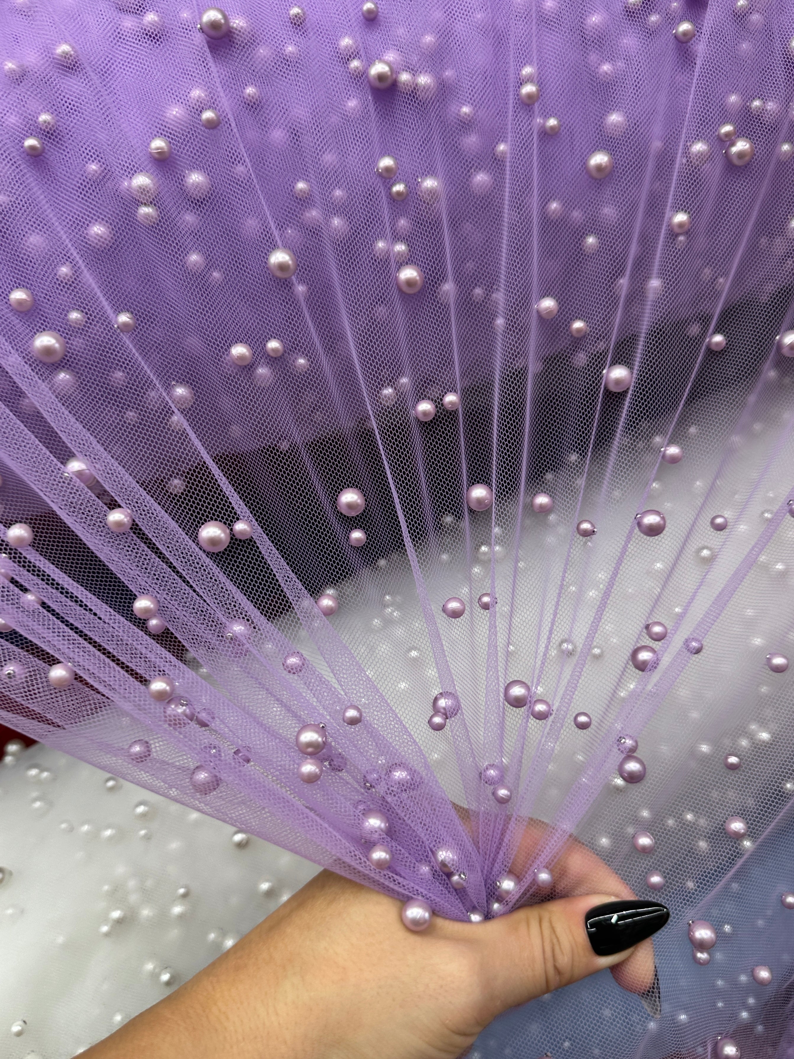 Lavender Pearl Tulle, Beaded Mesh, Pearl Beaded Lace, Tulle for Wedding Dress, Pearl Material, Tulle Fabric, Tulle Dress Woman