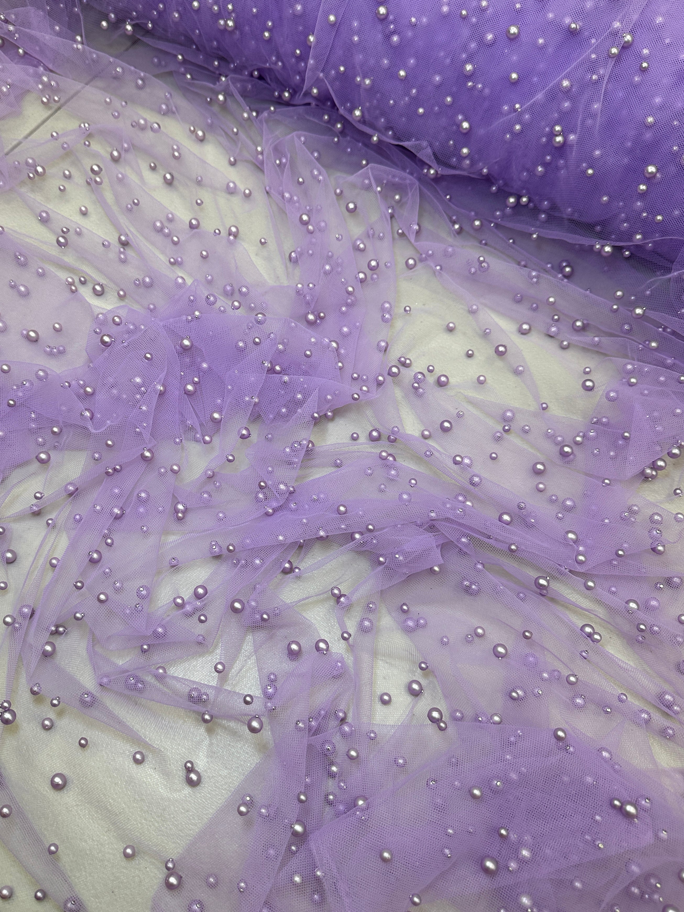 Lavender Pearl Tulle, Beaded Mesh, Pearl Beaded Lace, Tulle for Wedding Dress, Pearl Material, Tulle Fabric, Tulle Dress Woman