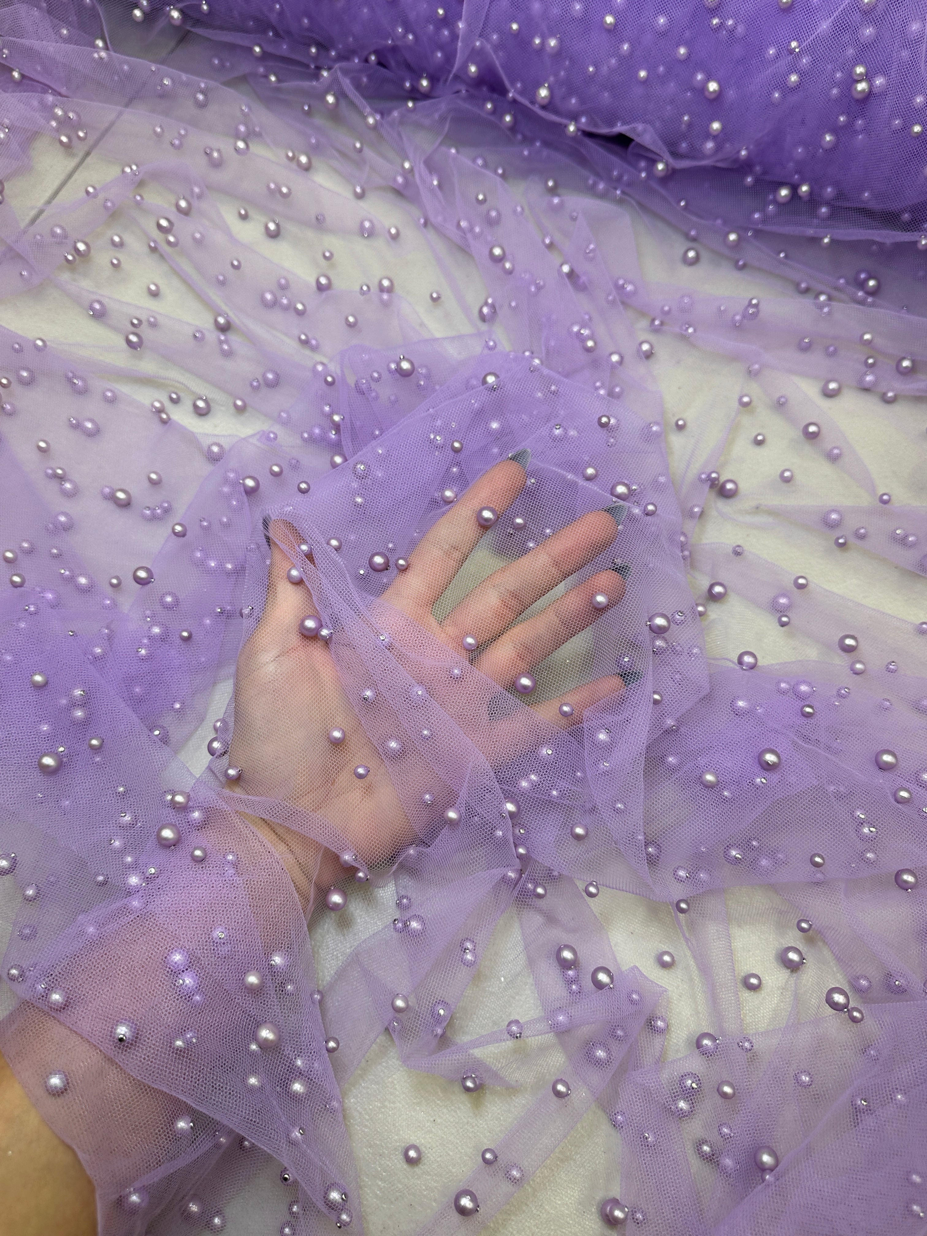 Lavender Pearl Tulle, Beaded Mesh, Pearl Beaded Lace, Tulle for Wedding Dress, Pearl Material, Tulle Fabric, Tulle Dress Woman