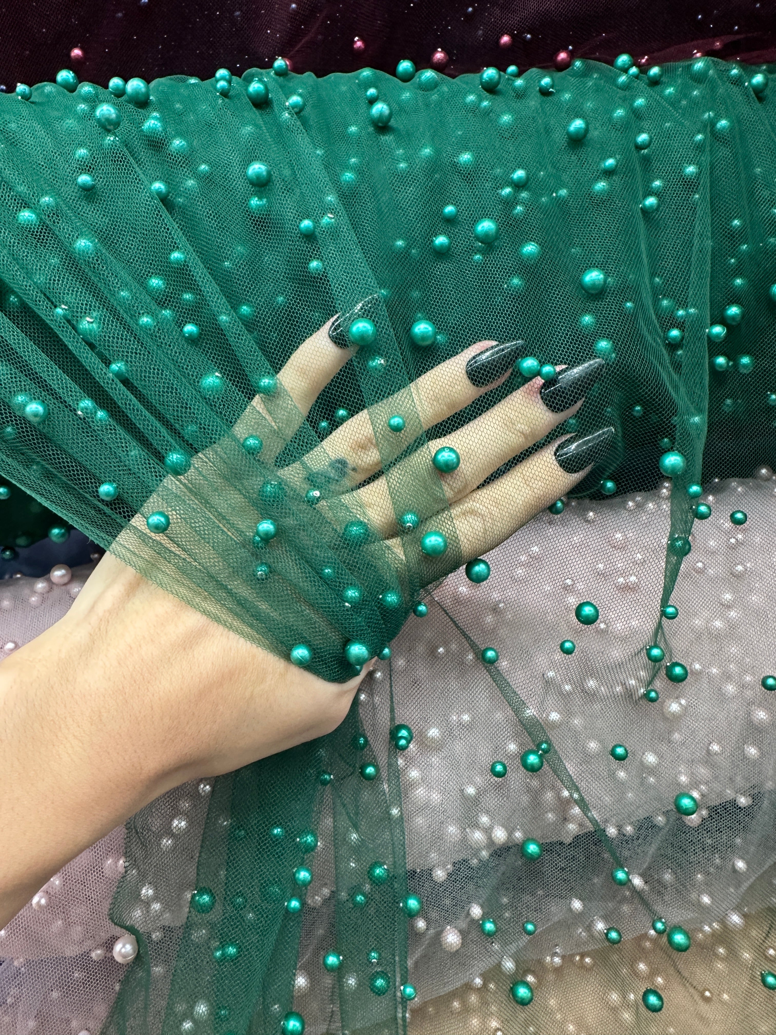 Green Pearl Tulle, Fabric Store, Sewing Store, Cheap Fabric Store, Kiki Textiles, Textile by the Yar