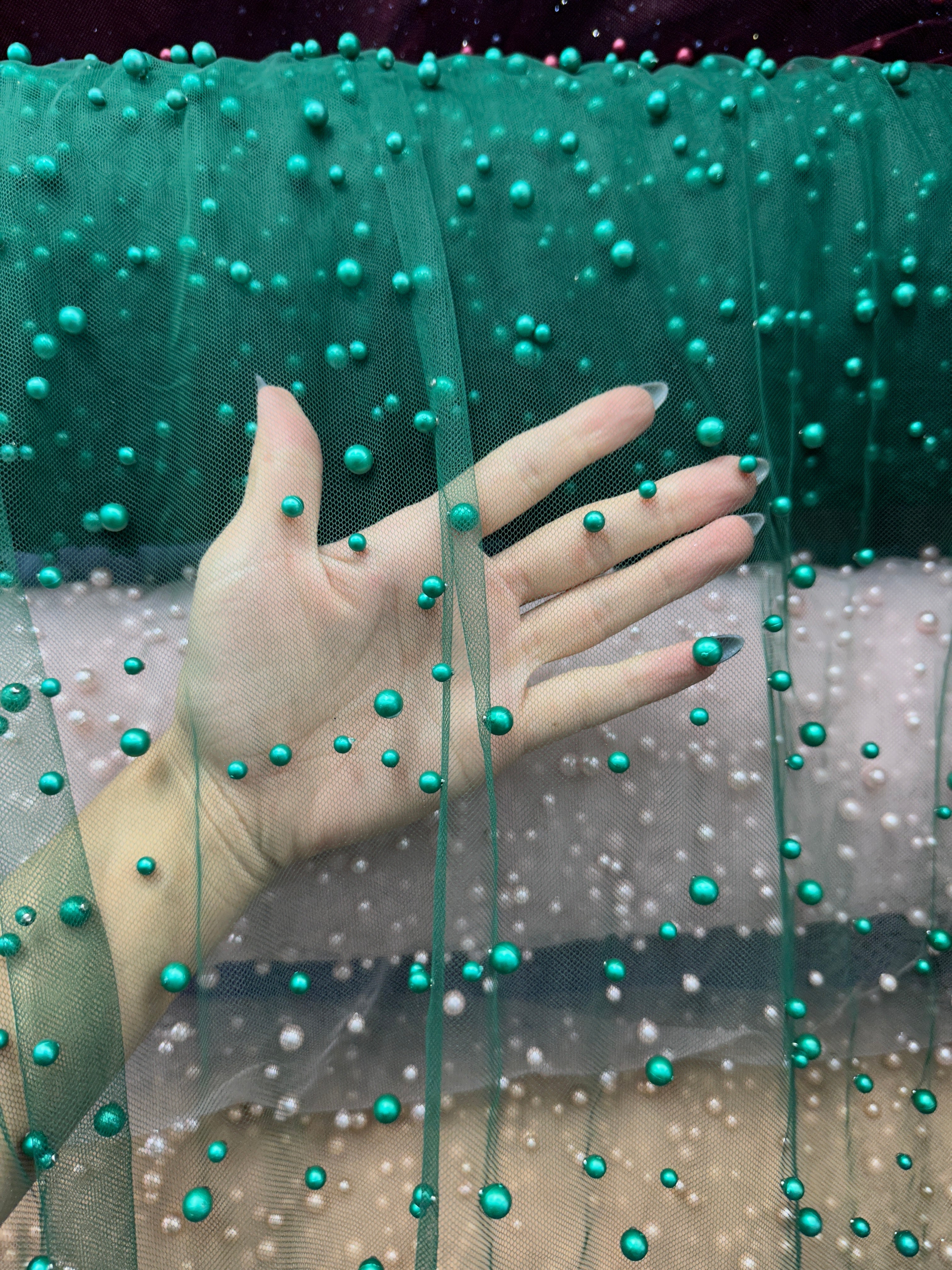 Green Pearl Tulle, Fabric Store, Sewing Store, Cheap Fabric Store, Kiki Textiles, Textile by the Yar