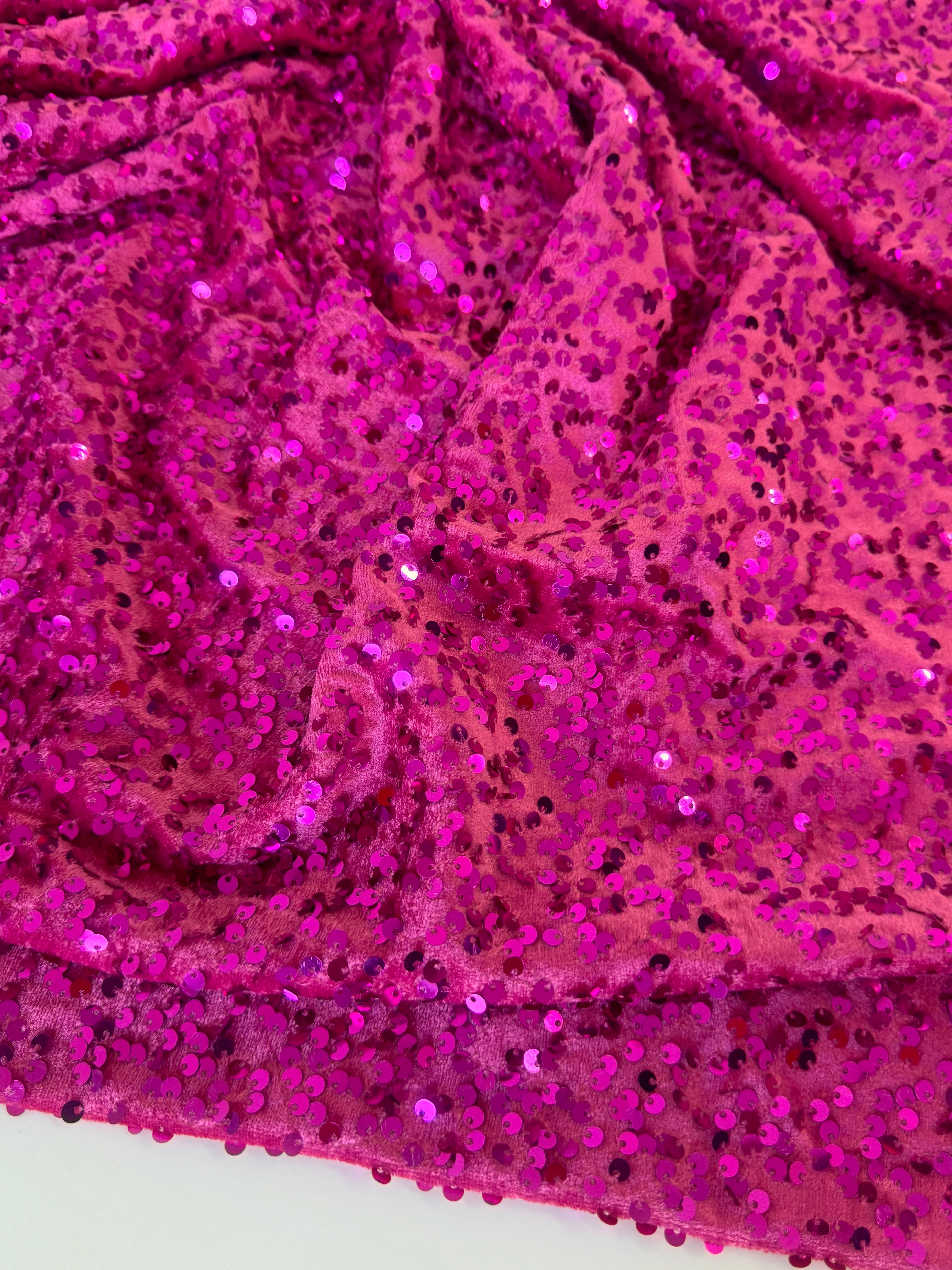 Fuchsia Sequins Velvet, Sequin on velvet, Stretch Sequin Mesh, Stretch Sequin velvet for woman,  Stretch Sequin velvet for bride, Stretch Sequin velvet on sale, Stretch Sequin velvet on discount, Stretch Sequin velvet online