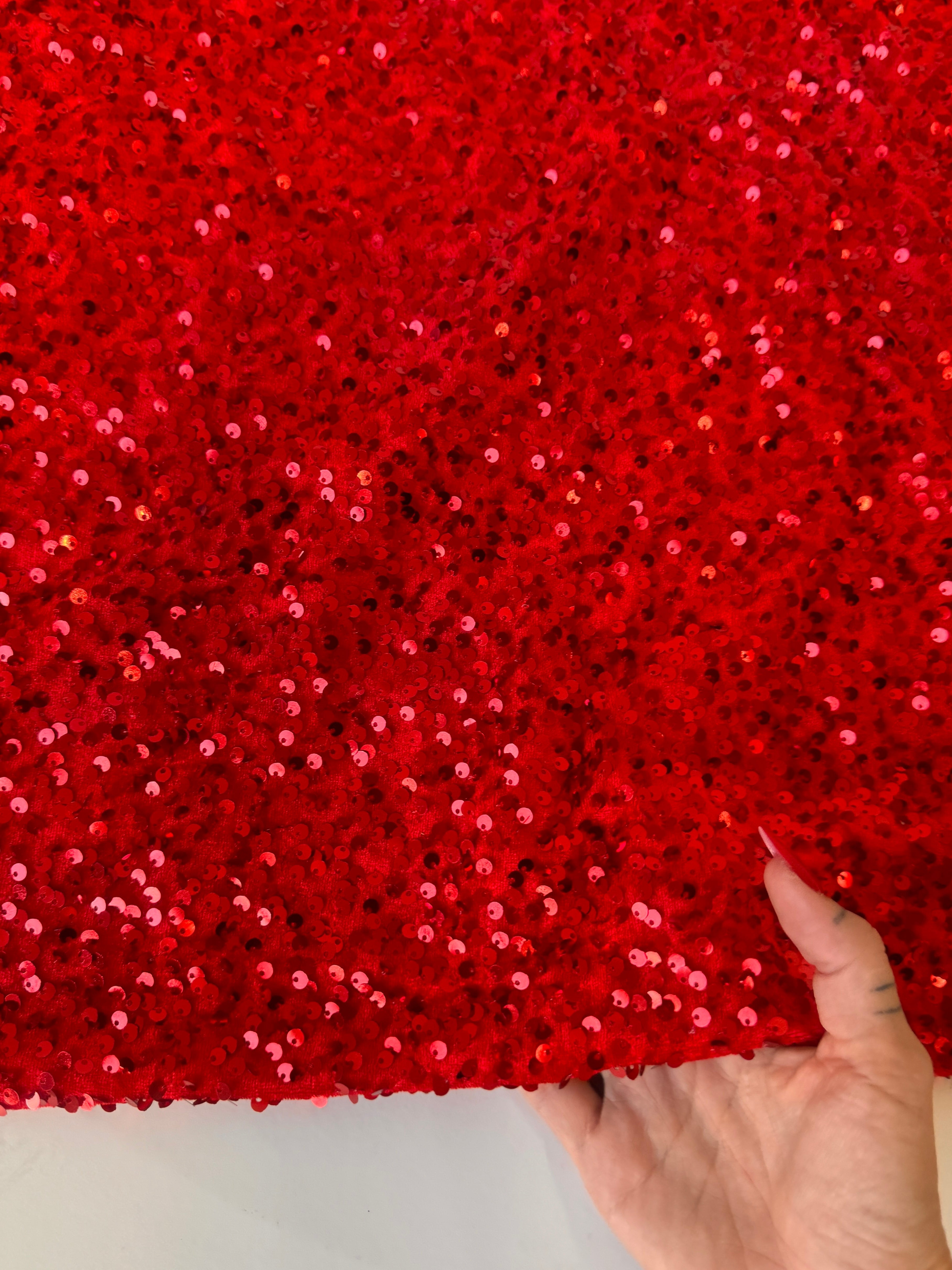 Red Sequins Velvet, Sequin on velvet, Stretch Sequin Mesh, Stretch Sequin velvet for woman, Stretch Sequin velvet for bride, Stretch Sequin velvet on sale, Stretch Sequin velvet on discount, Stretch Sequin velvet online