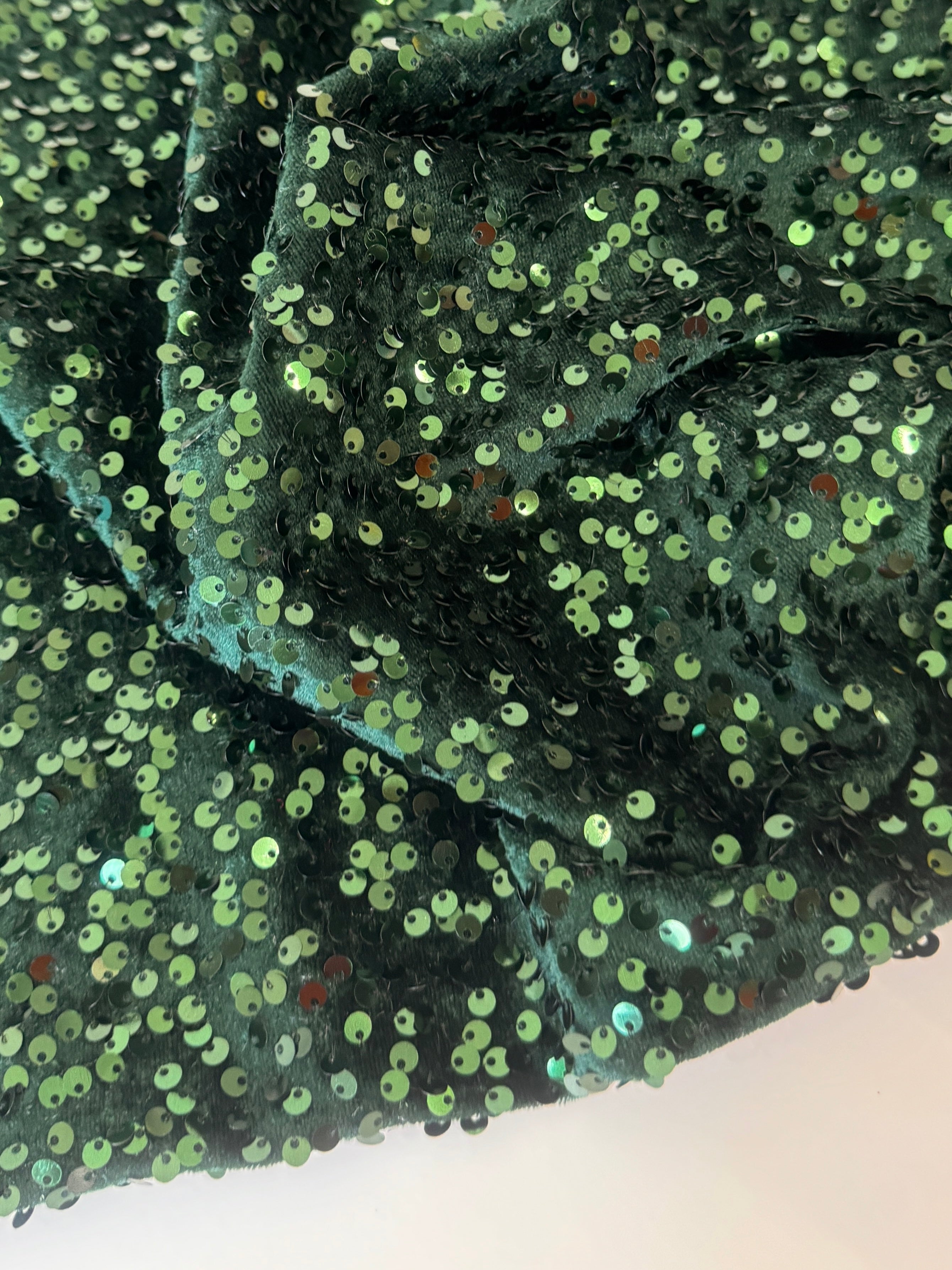 Hunter Green Sequins Velvet, Sequin on velvet, Stretch Sequin Mesh, Stretch Sequin velvet for woman, Stretch Sequin velvet for bride, Stretch Sequin velvet on sale, Stretch Sequin velvet on discount, Stretch Sequin velvet online