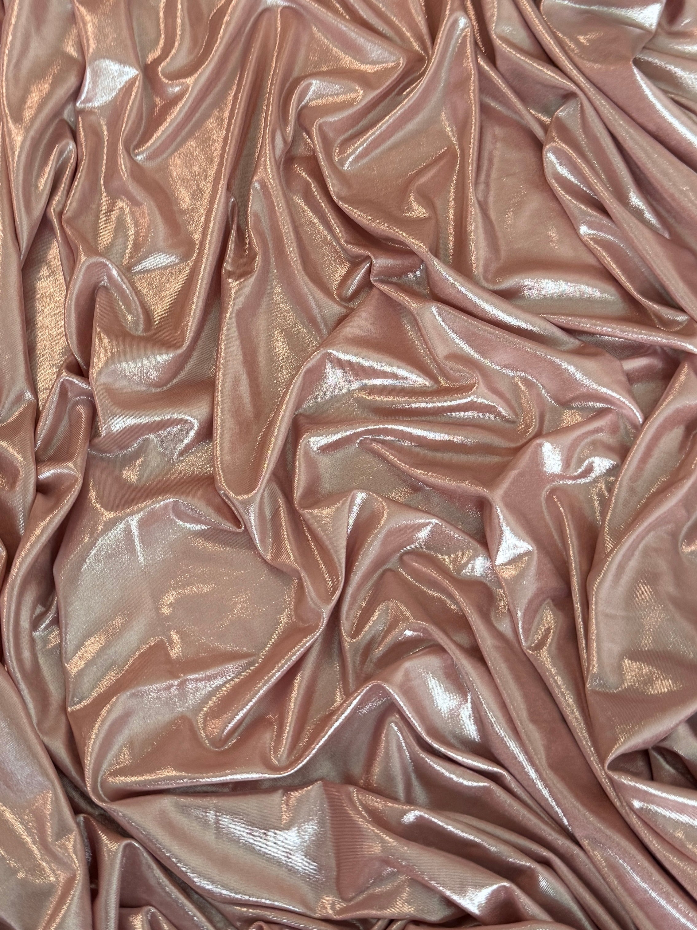 blush stretch foiled spandex, pink stretch foiled spandex, light pink stretch foiled spandex, dark pink stretch foiled spandex, premium stretch foiled spandex, stretch foiled spandex on sale, stretch foiled spandex on discount