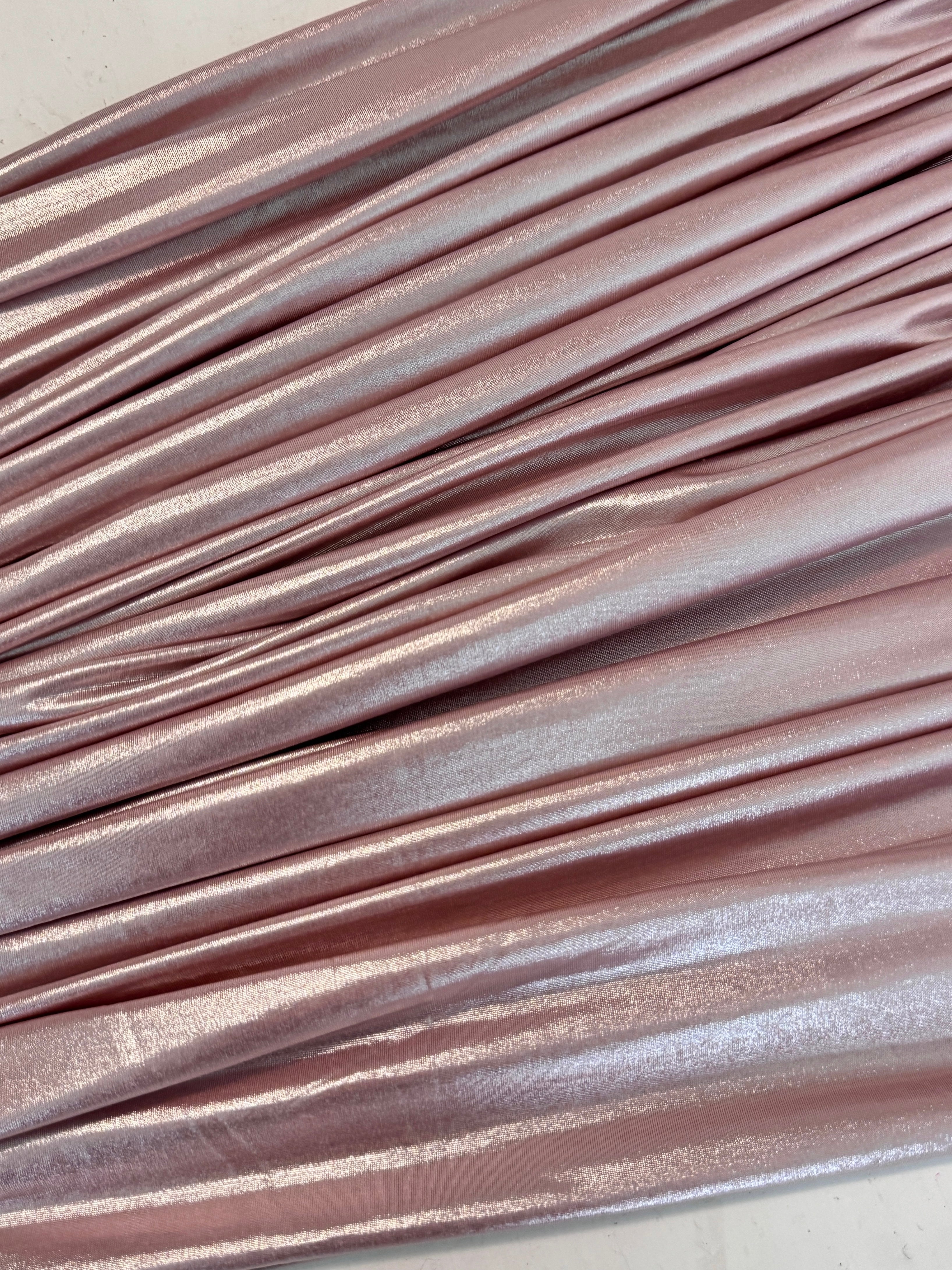 blush stretch foiled spandex, pink stretch foiled spandex, light pink stretch foiled spandex, dark pink stretch foiled spandex, premium stretch foiled spandex, stretch foiled spandex on sale, stretch foiled spandex on discount