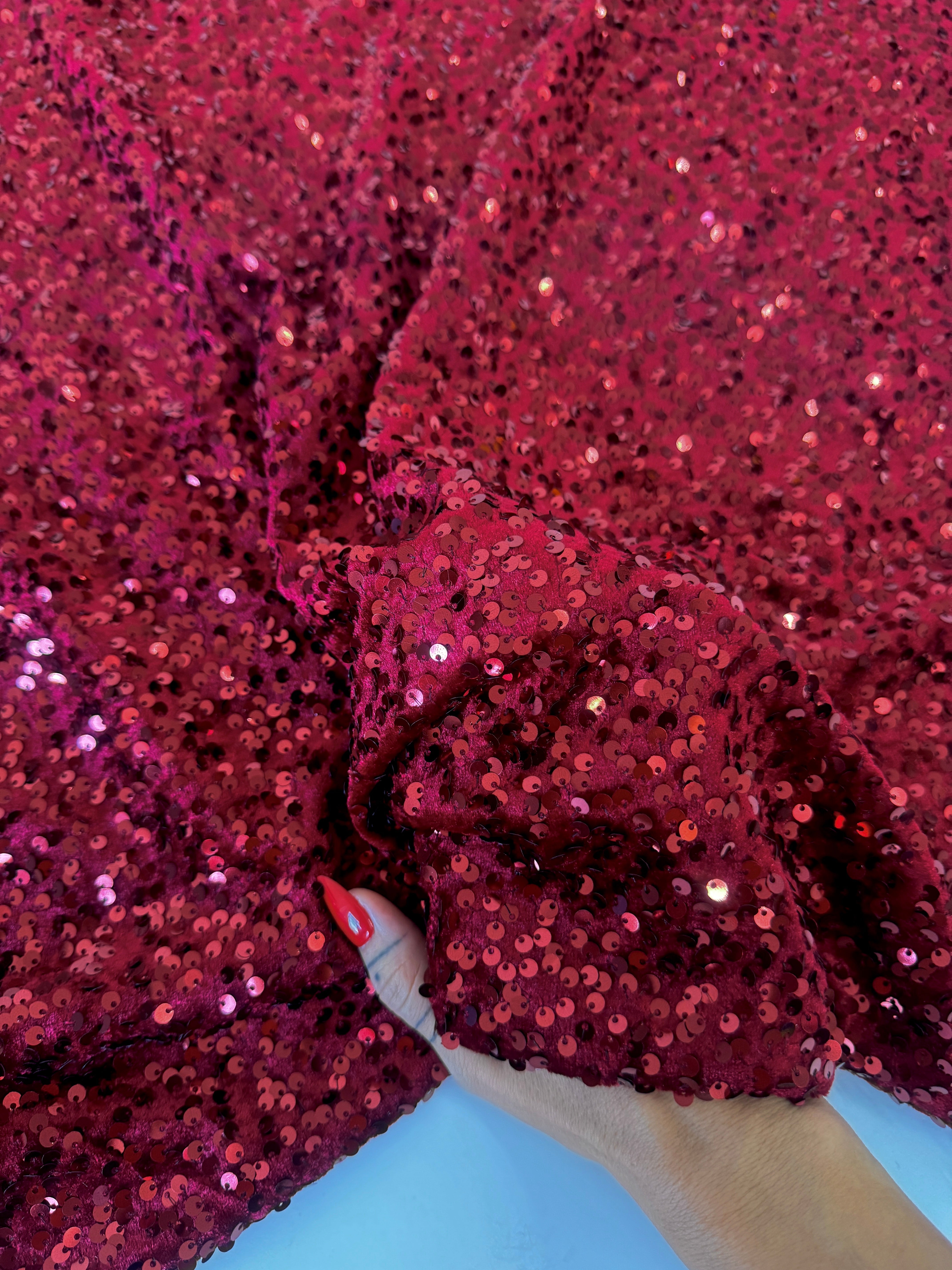 Burgundy Sequins Velvet, Sequin on velvet, Stretch Sequin Mesh, Stretch Sequin velvet for woman, Stretch Sequin velvet for bride, Stretch Sequin velvet on discount, Stretch Sequin velvet online