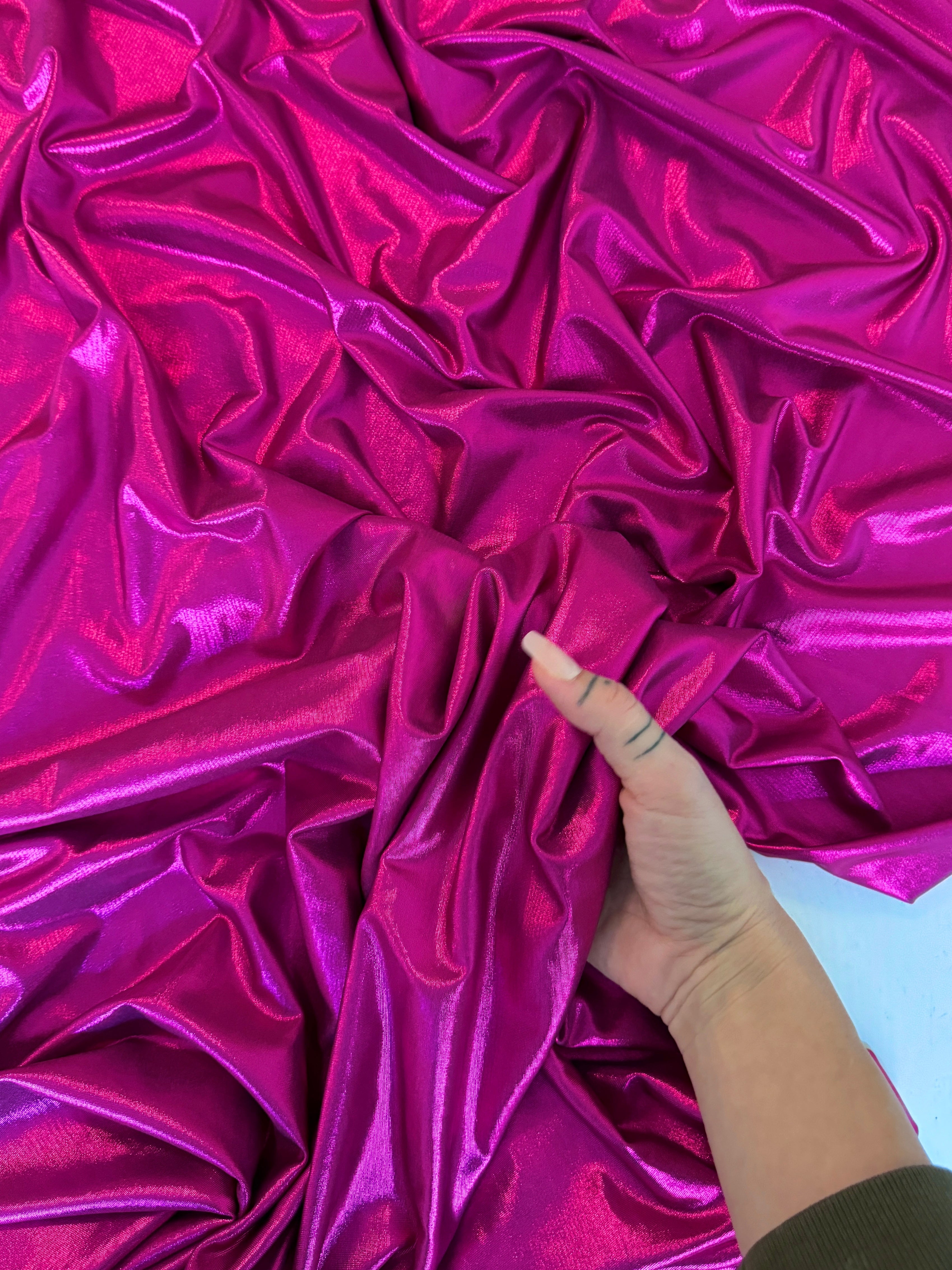 fuchsia stretch foiled spandex, dark pink stretch foiled spandex, light pink stretch foiled spandex, pink stretch foiled spandex, premium stretch foiled spandex, stretch foiled spandex on sale, stretch foiled spandex on discount
