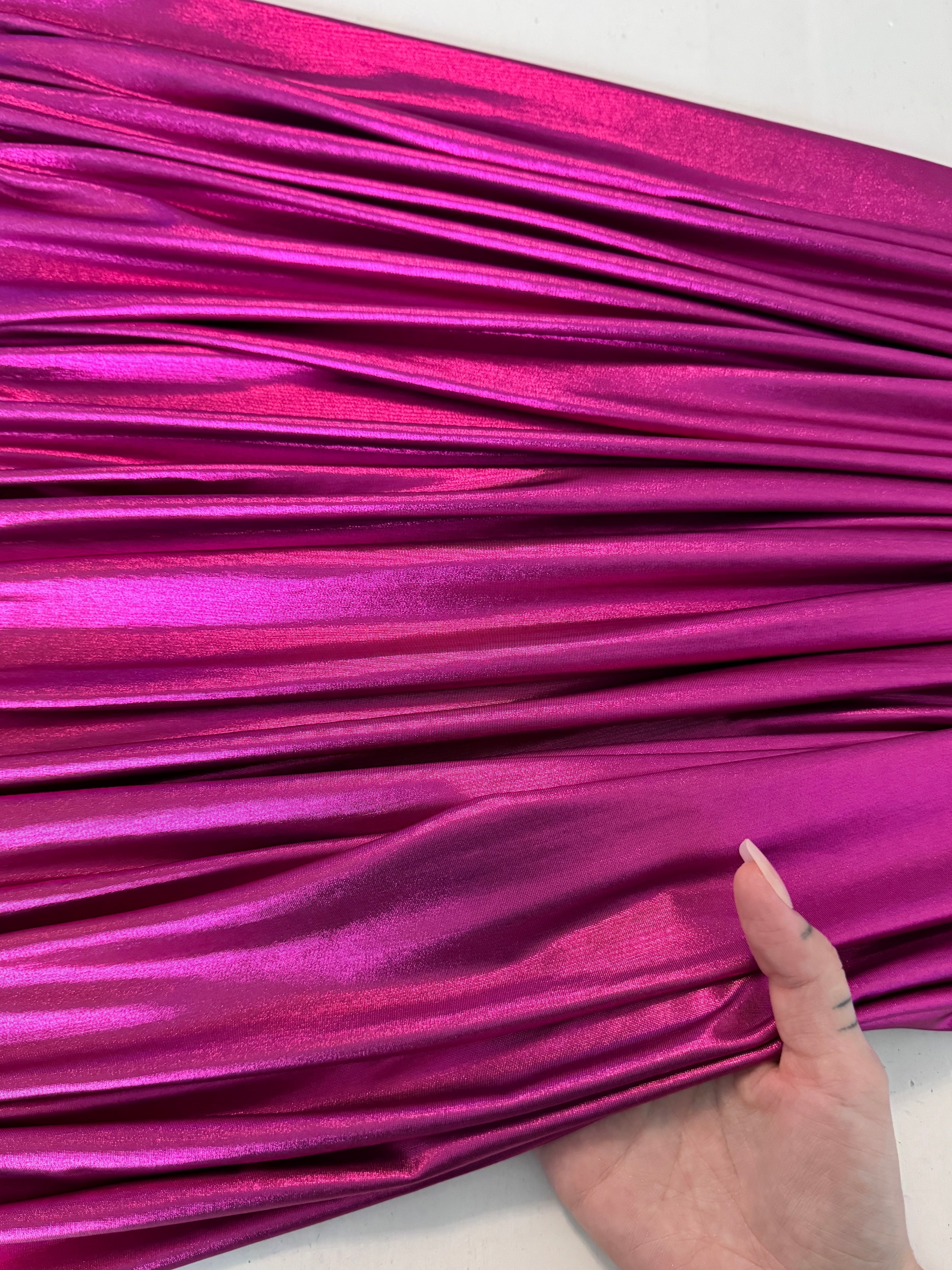 fuchsia stretch foiled spandex, dark pink stretch foiled spandex, light pink stretch foiled spandex, pink stretch foiled spandex, premium stretch foiled spandex, stretch foiled spandex on sale, stretch foiled spandex on discount
