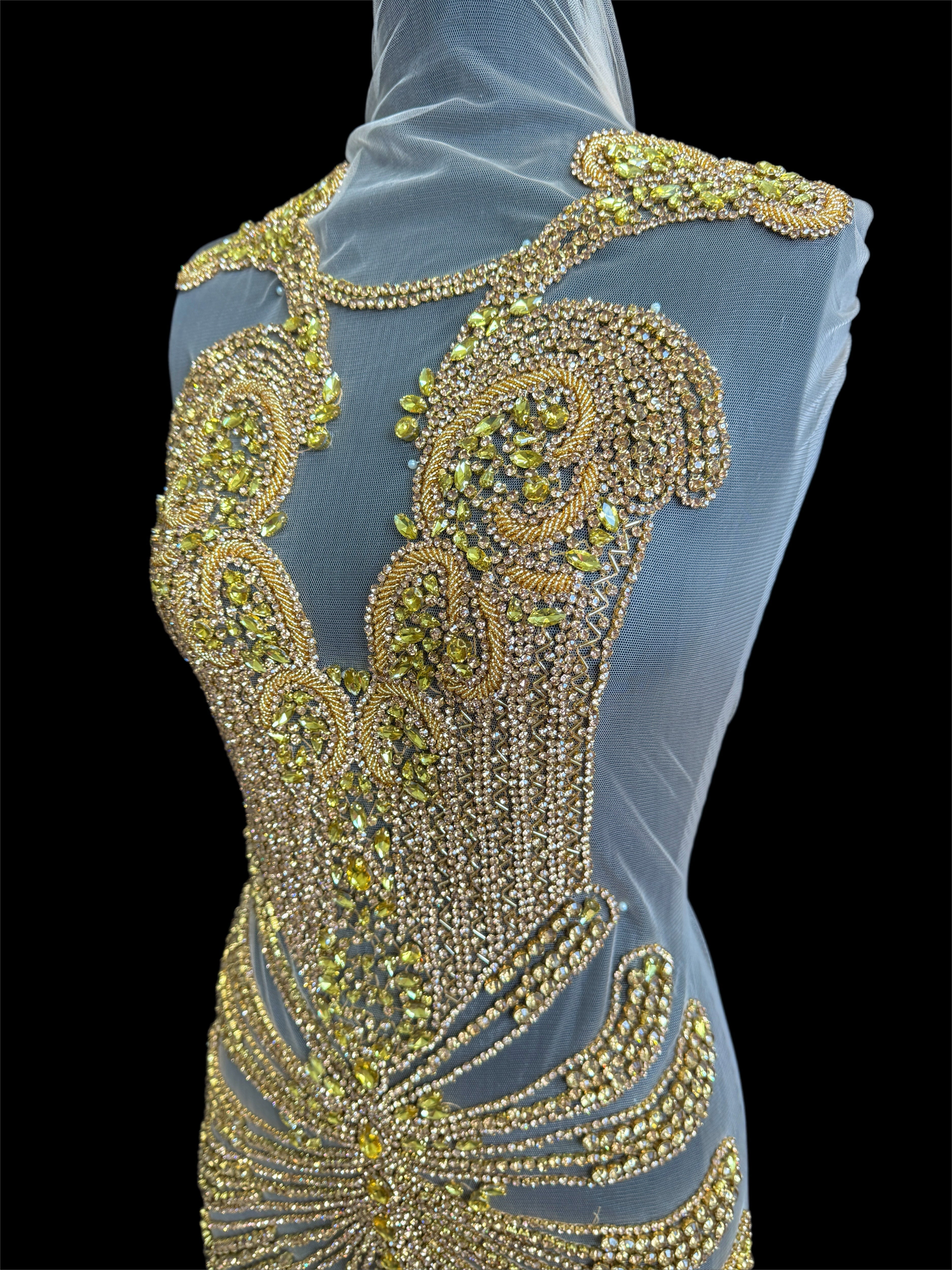 bebe gold Rhinestone Bodice Applique, gold rhinestone, dark gold rhinestone, light gold rhinestone