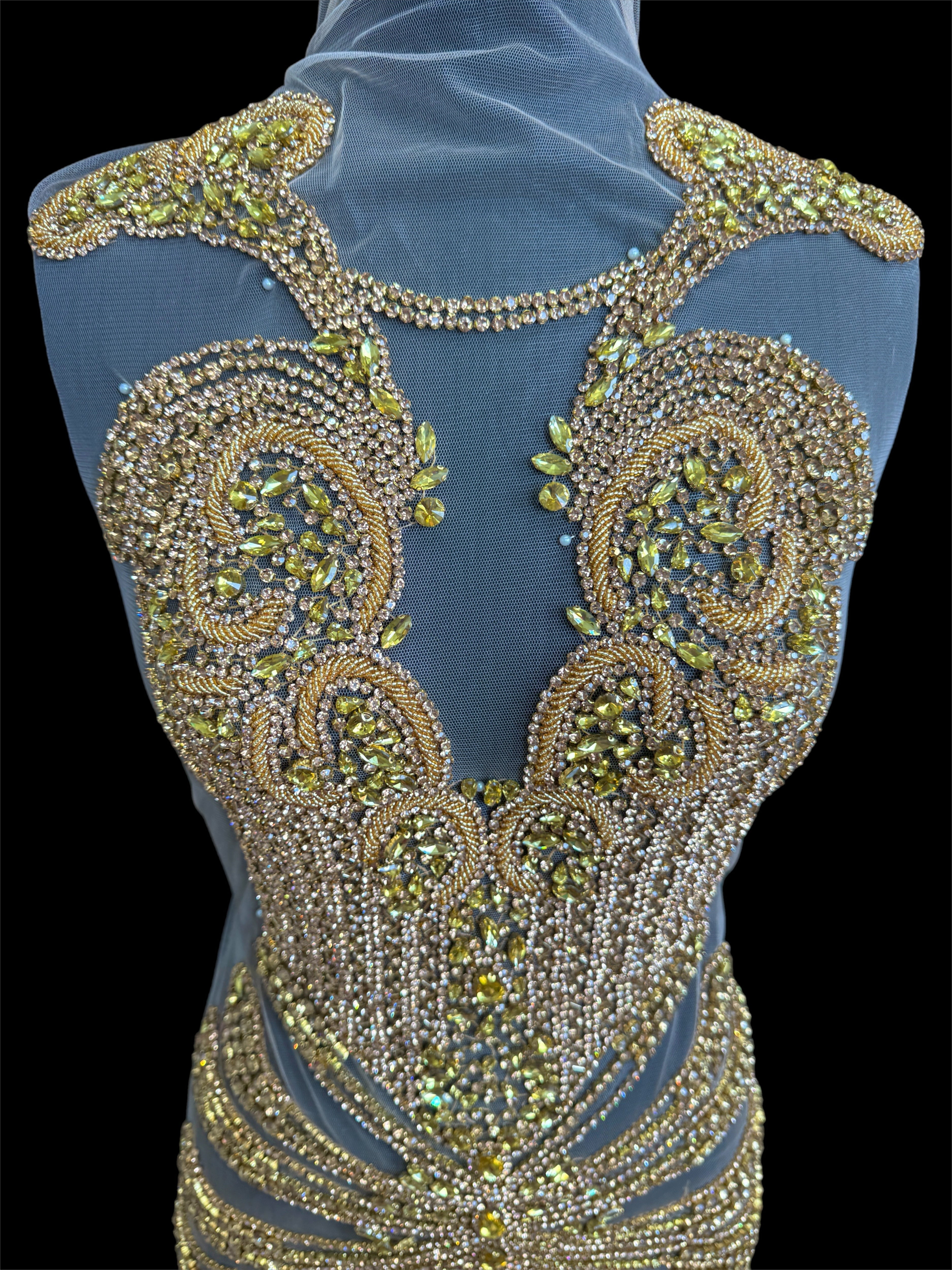 bebe gold Rhinestone Bodice Applique, gold rhinestone, dark gold rhinestone, light gold rhinestone