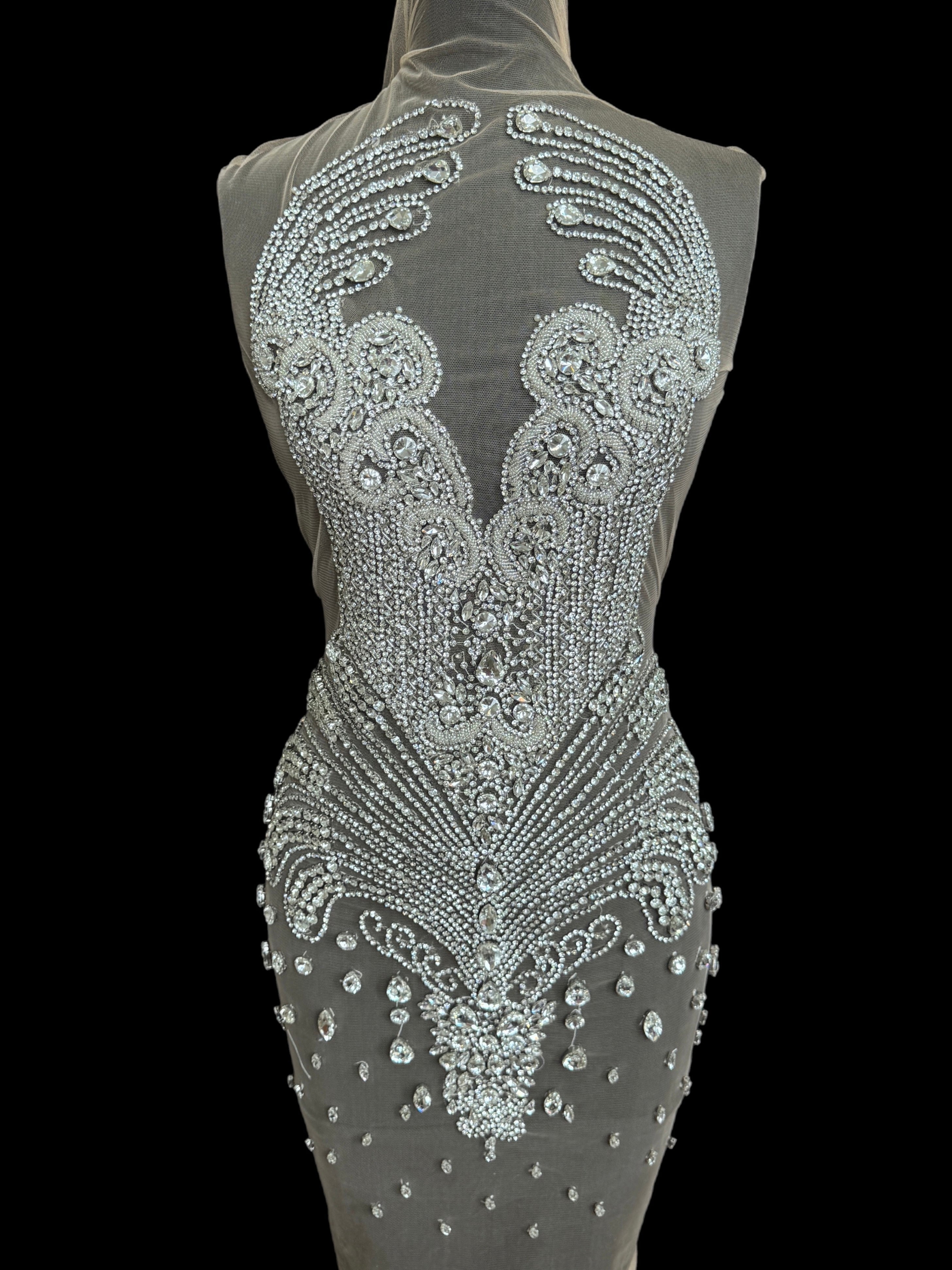 Tina Silver Rhinestones Bodice Applique
