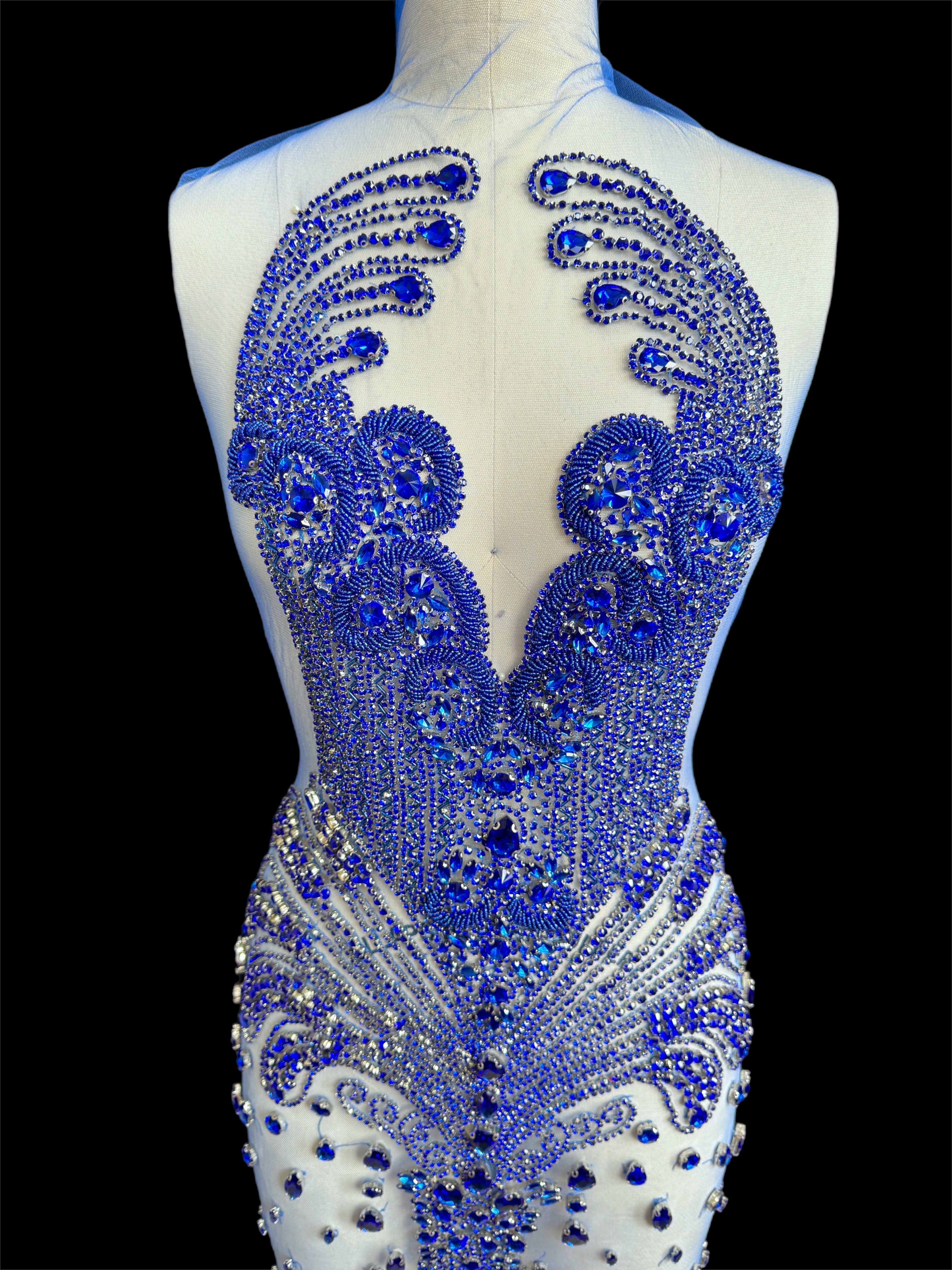 Tina royal blue Rhinestones Bodice Applique, blue rhinestone, light blue rhinestone, dark blue rhinestone