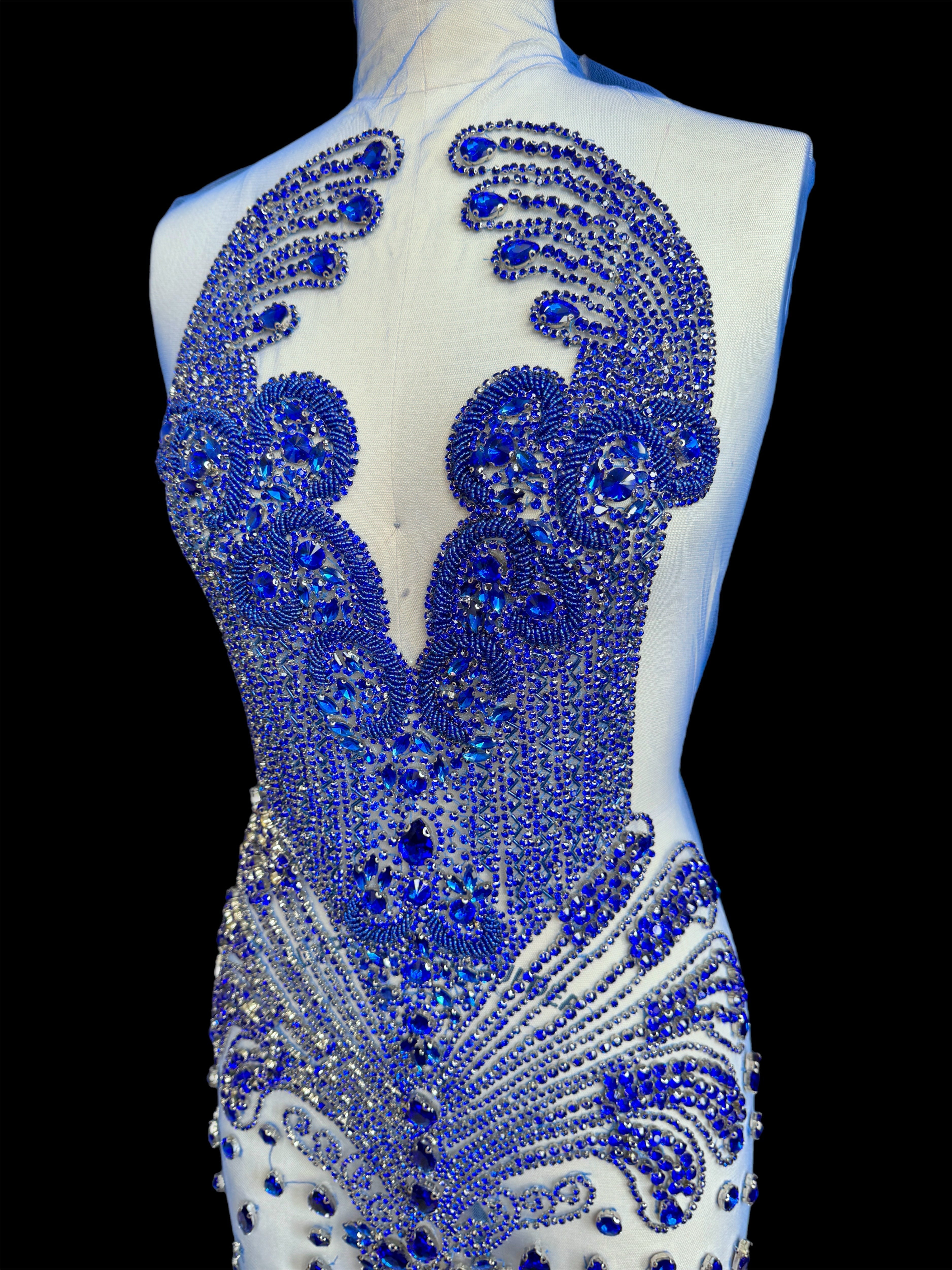 Tina royal blue Rhinestones Bodice Applique, blue rhinestone, light blue rhinestone, dark blue rhinestone