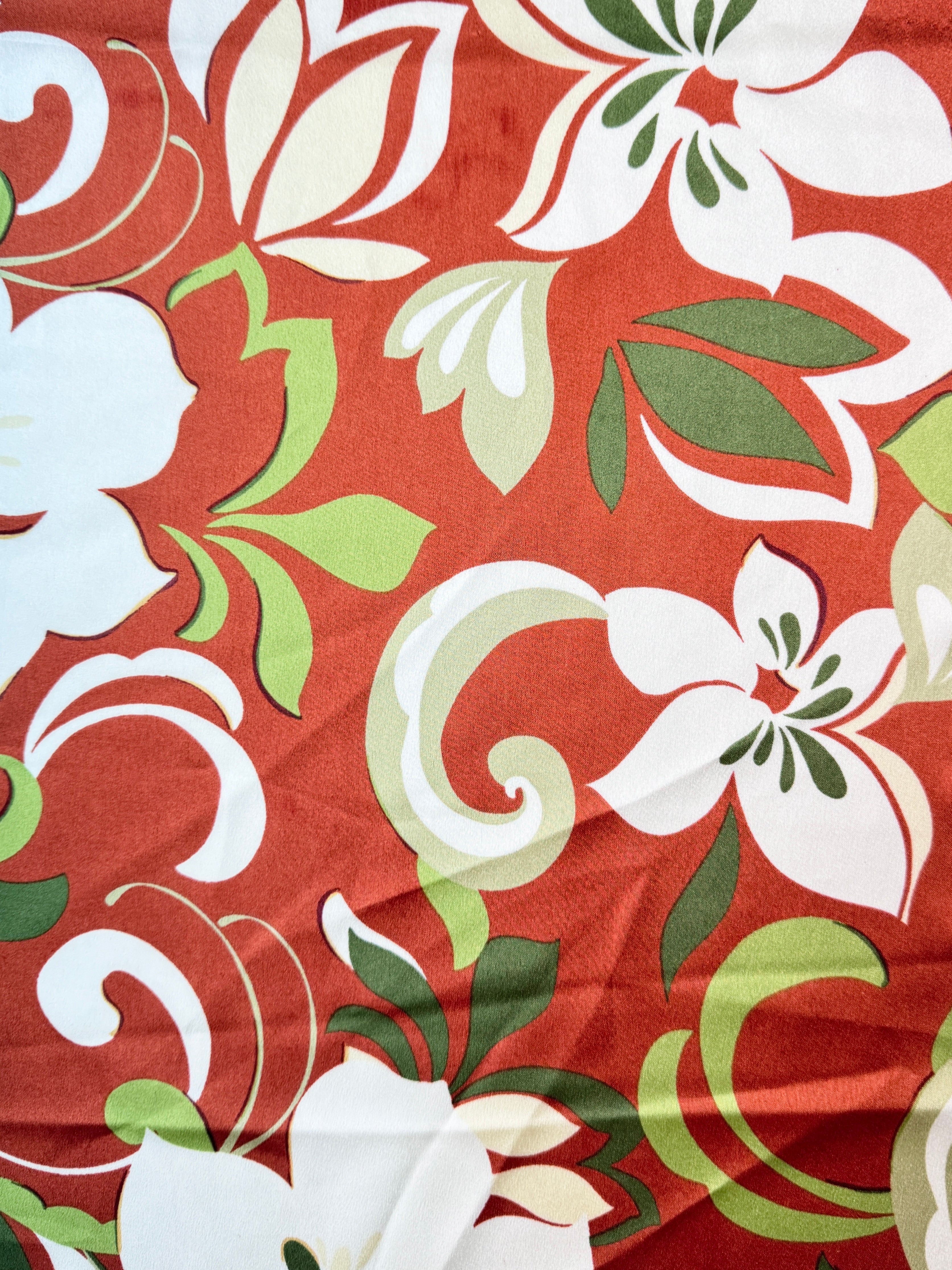 rust Floral Print Satin, dark orange floral print Satin, orange Printed Satin, best quality Printed Satin, Printed Satin for bridal wear, Printed Satin for party wear, Printed Satin in low price, premium Printed Satin