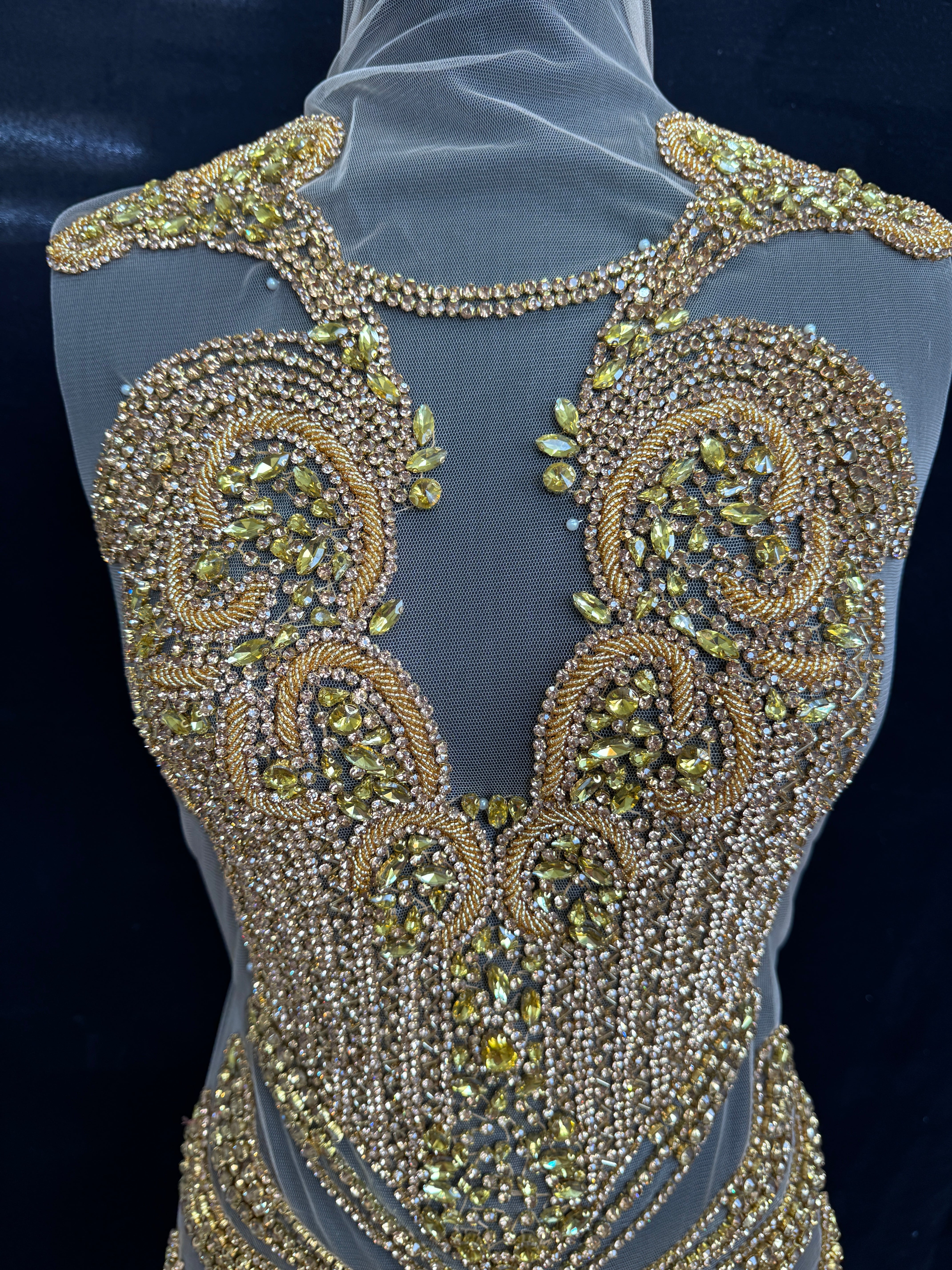 bebe gold Rhinestone Bodice Applique, gold rhinestone, dark gold rhinestone, light gold rhinestone