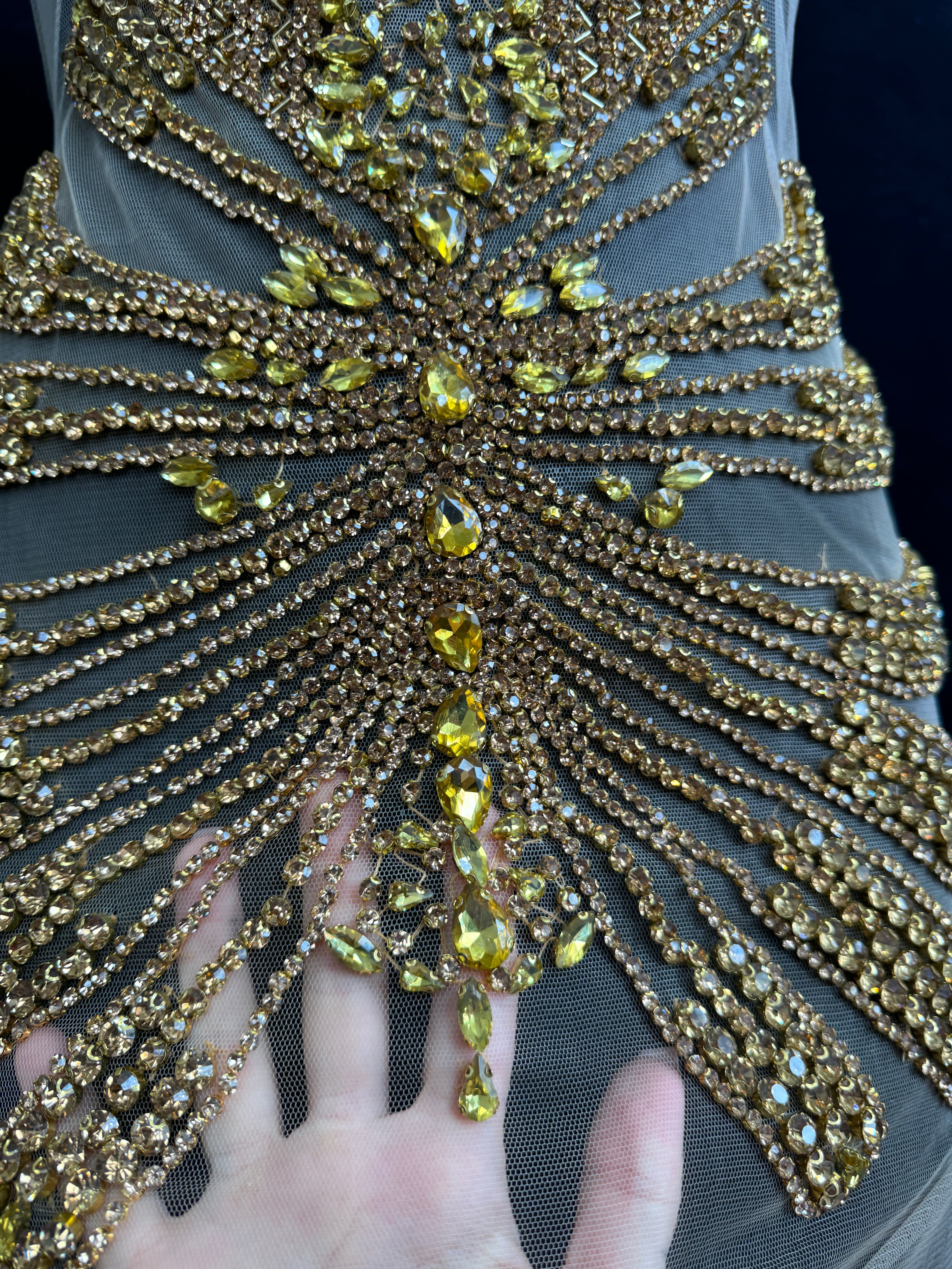 bebe gold Rhinestone Bodice Applique, gold rhinestone, dark gold rhinestone, light gold rhinestone