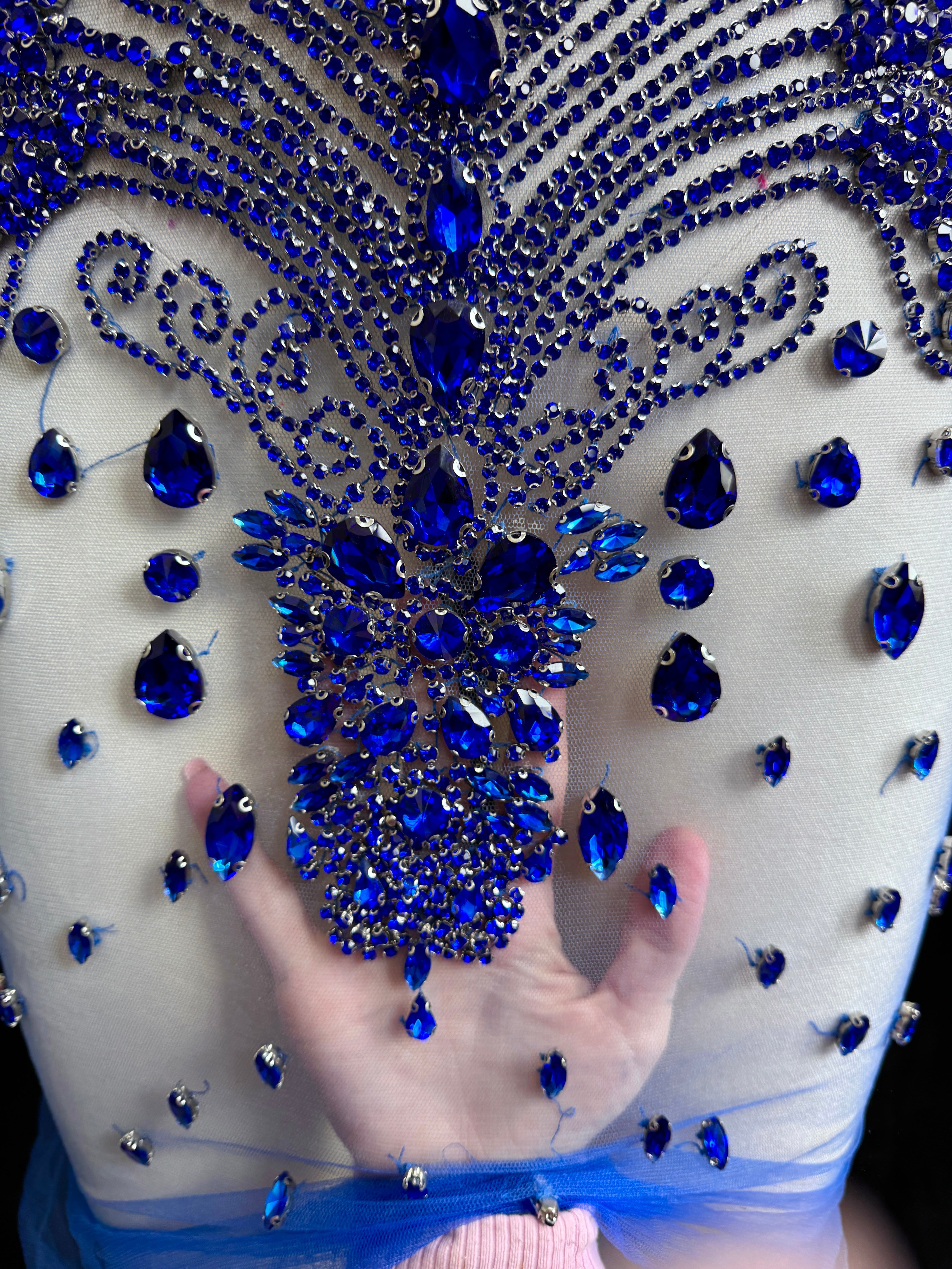 Tina royal blue Rhinestones Bodice Applique, blue rhinestone, light blue rhinestone, dark blue rhinestone