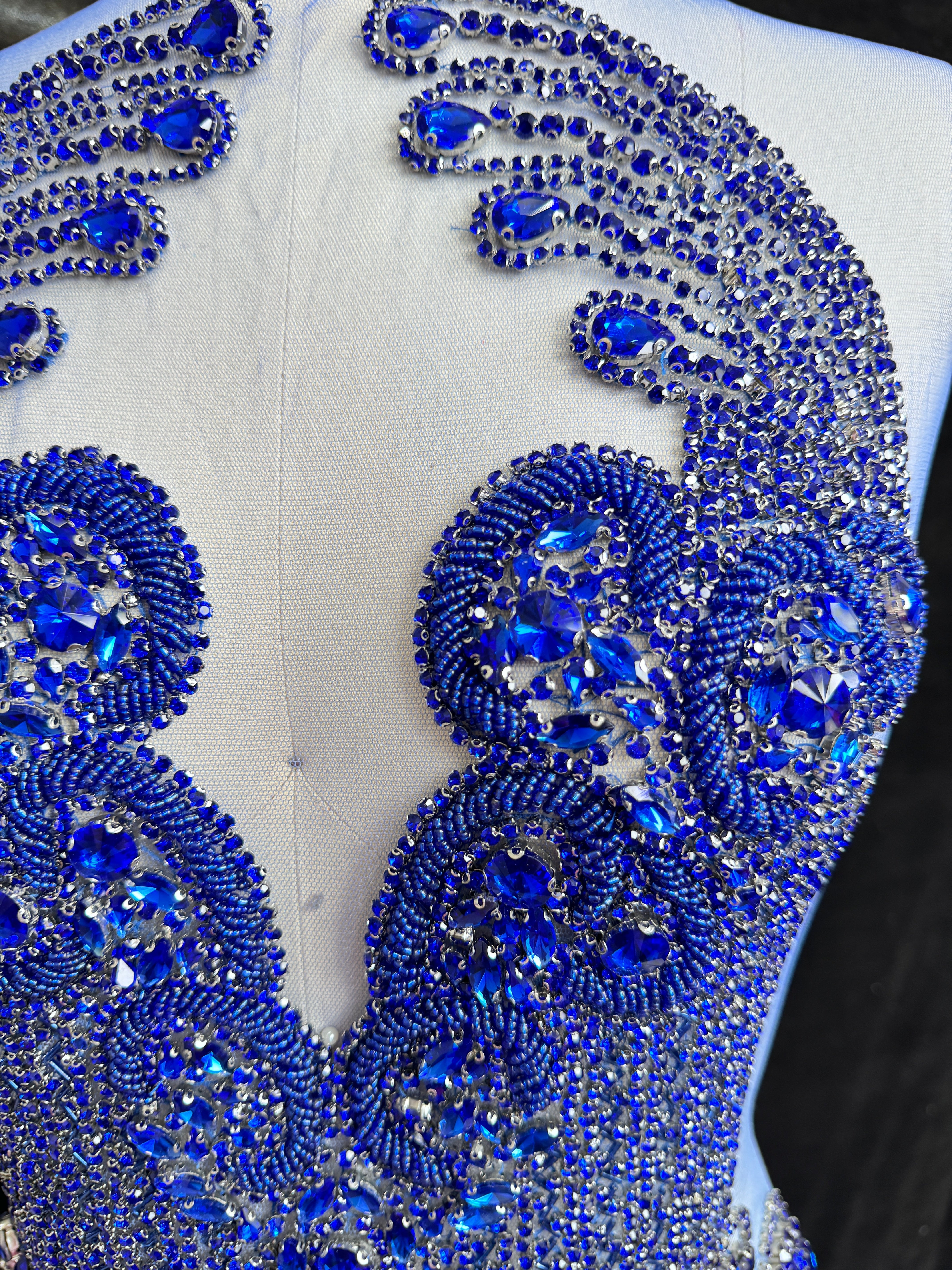 Tina royal blue Rhinestones Bodice Applique, blue rhinestone, light blue rhinestone, dark blue rhinestone