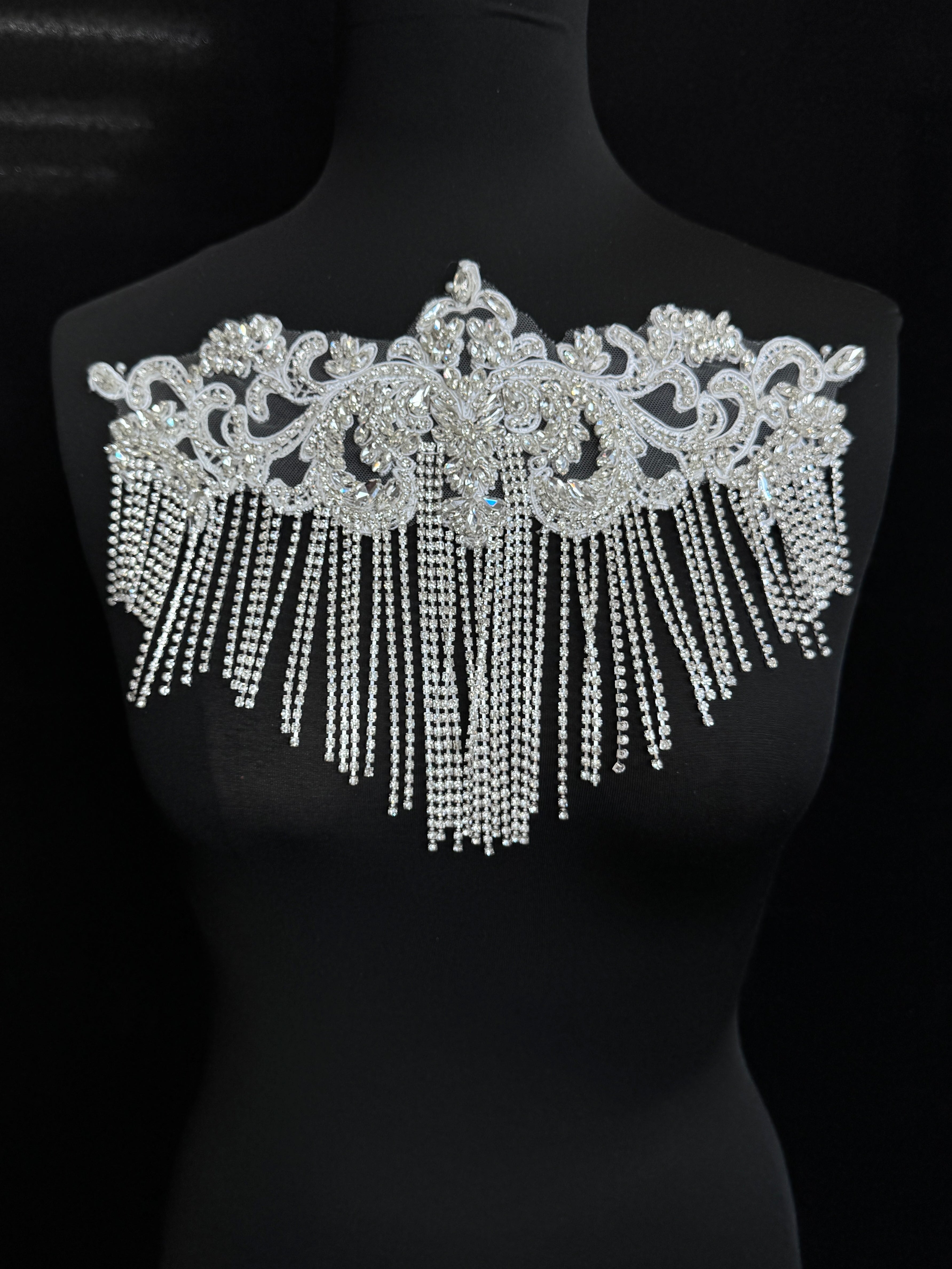 Linda Silver Fringe Rhinestones Applique, silver Rhinestones Applique, dark silver Rhinestones Applique, light silver Rhinestones Applique