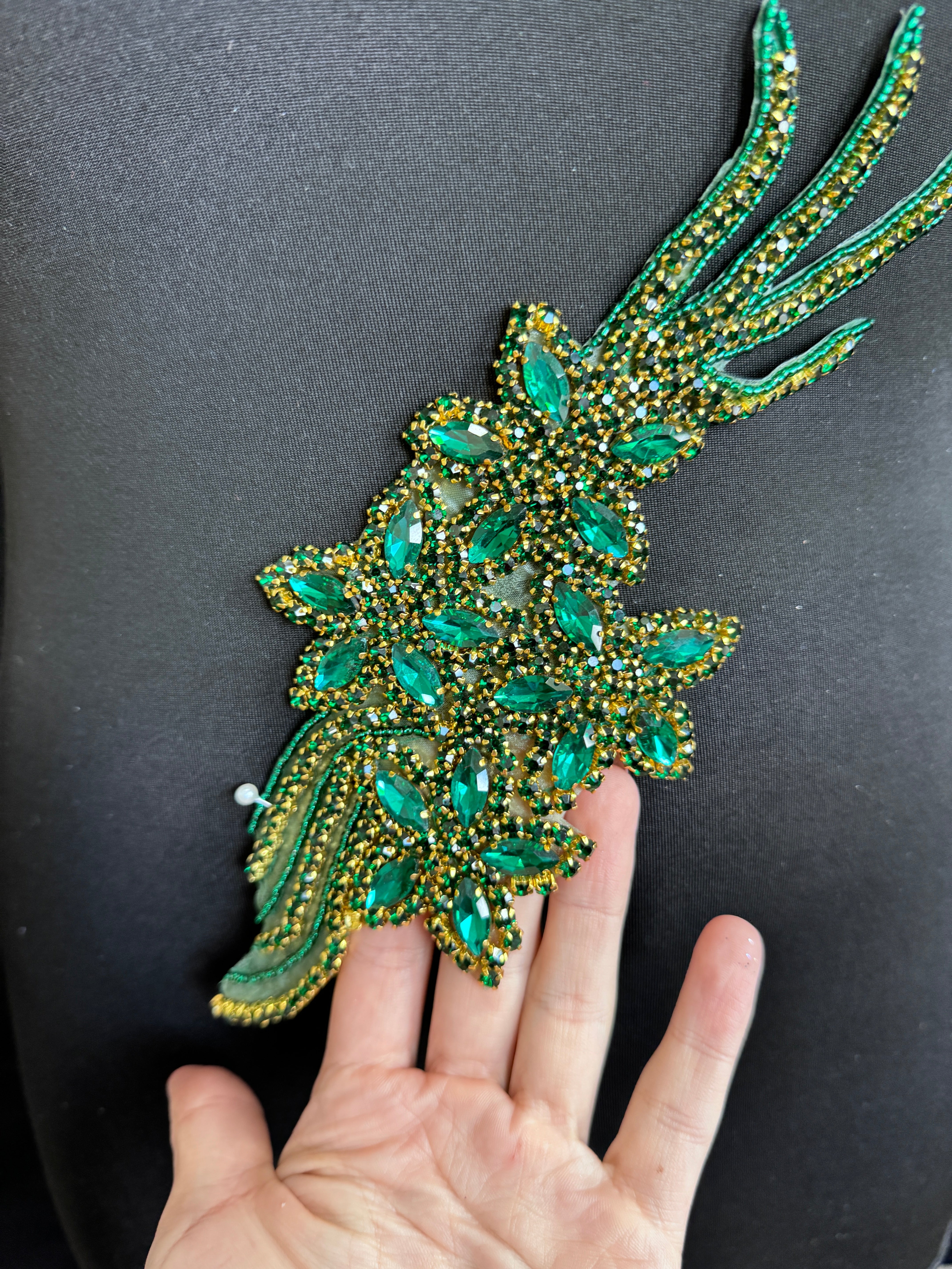 Britney Emerald Green Rhinestones Belt Applique, green Rhinestones Belt Applique, dark green Rhinestones Belt Applique, light green Rhinestones Belt Applique, neon green Rhinestones Belt Applique
