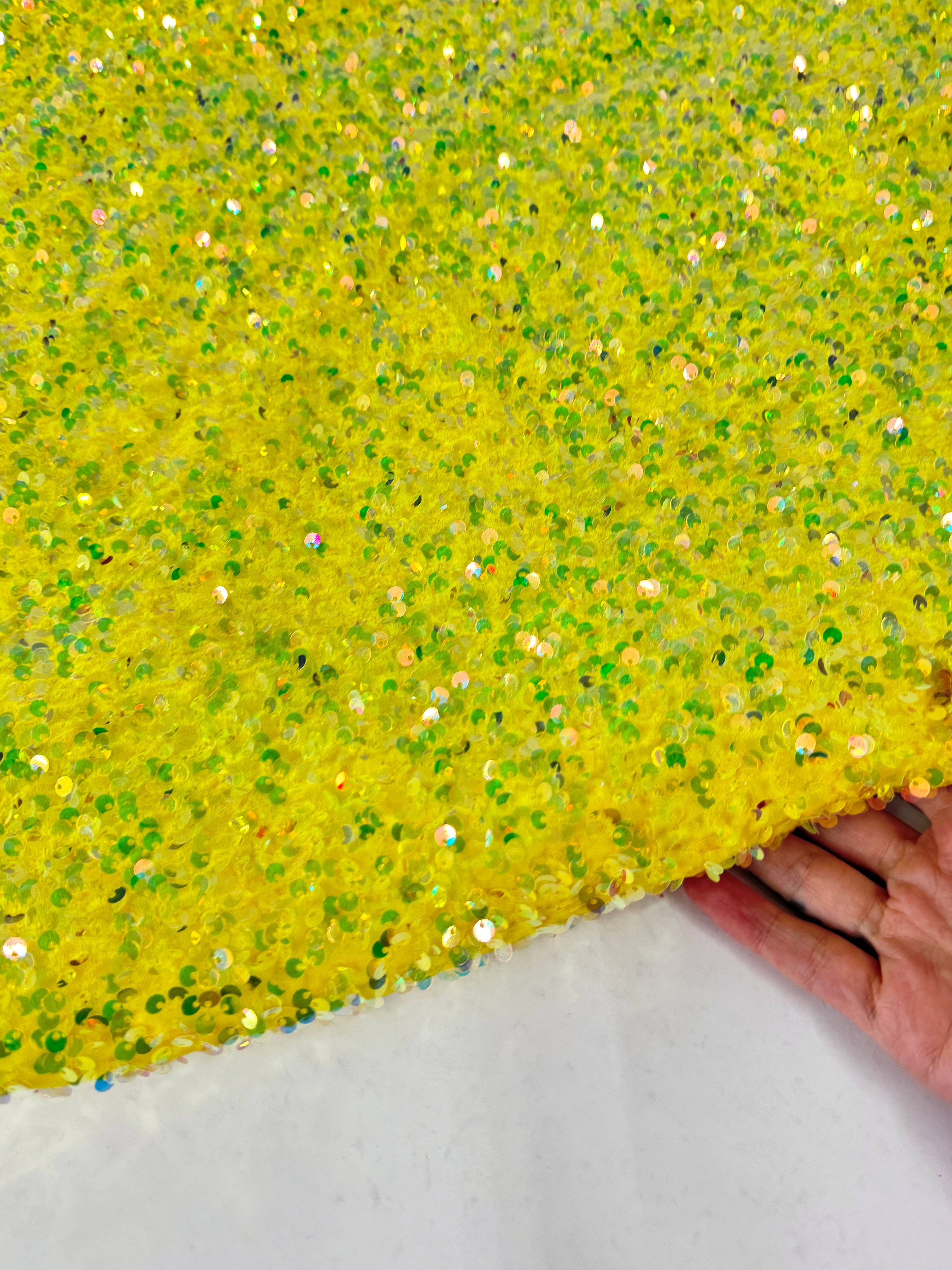 yellow iridescent sequin On velvet, yellow Sequin on velvet, Sequin on velvet, Stretch Sequin Mesh, Stretch Sequin velvet for woman,  Stretch Sequin velvet for bride, Stretch Sequin velvet on sale, Stretch Sequin velvet on discount, Stretch Sequin velvet online