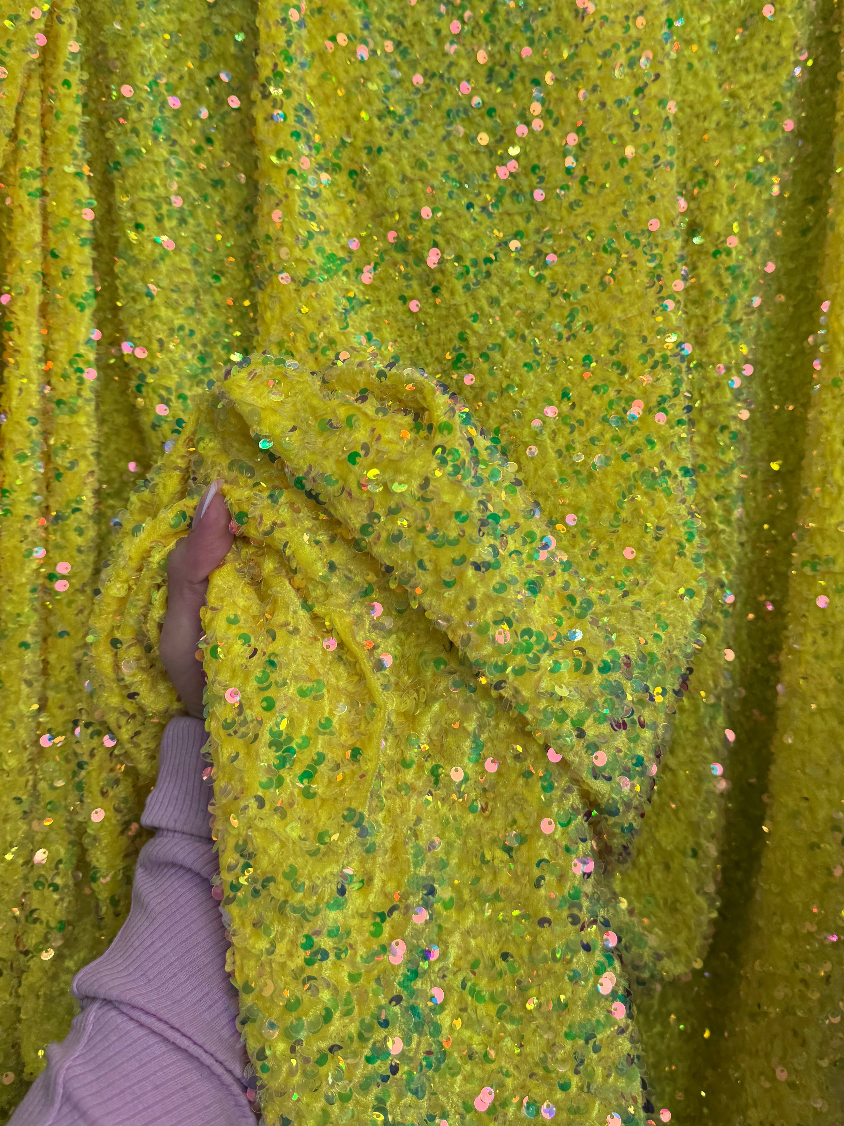 yellow iridescent sequin On velvet, yellow Sequin on velvet, Sequin on velvet, Stretch Sequin Mesh, Stretch Sequin velvet for woman,  Stretch Sequin velvet for bride, Stretch Sequin velvet on sale, Stretch Sequin velvet on discount, Stretch Sequin velvet online