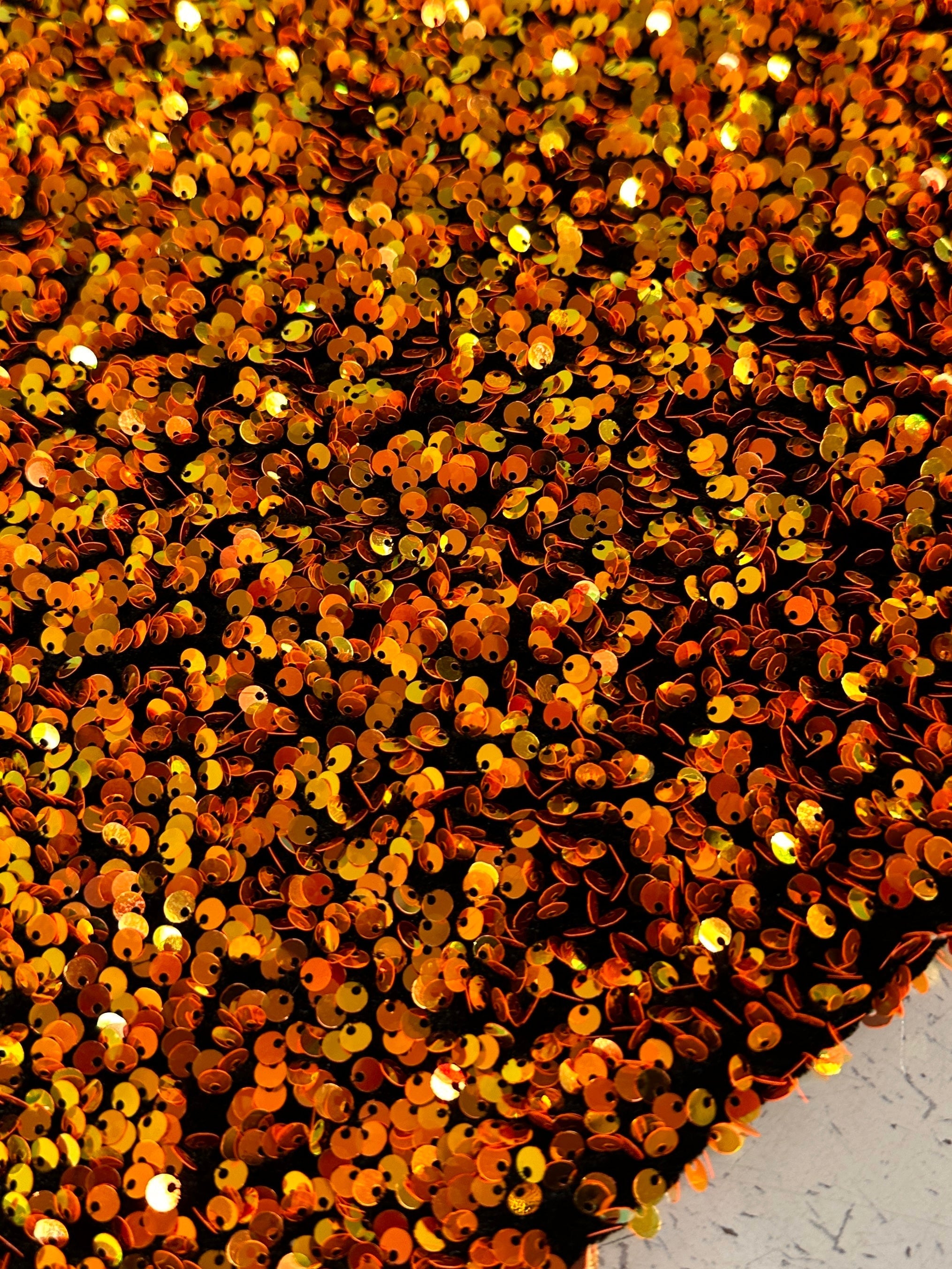 orange sequin fabric, orange iridescent sequin on velvet, orange lace, halloween fabric, sequence fabric, iridescent sequin fabric, sequin velvet