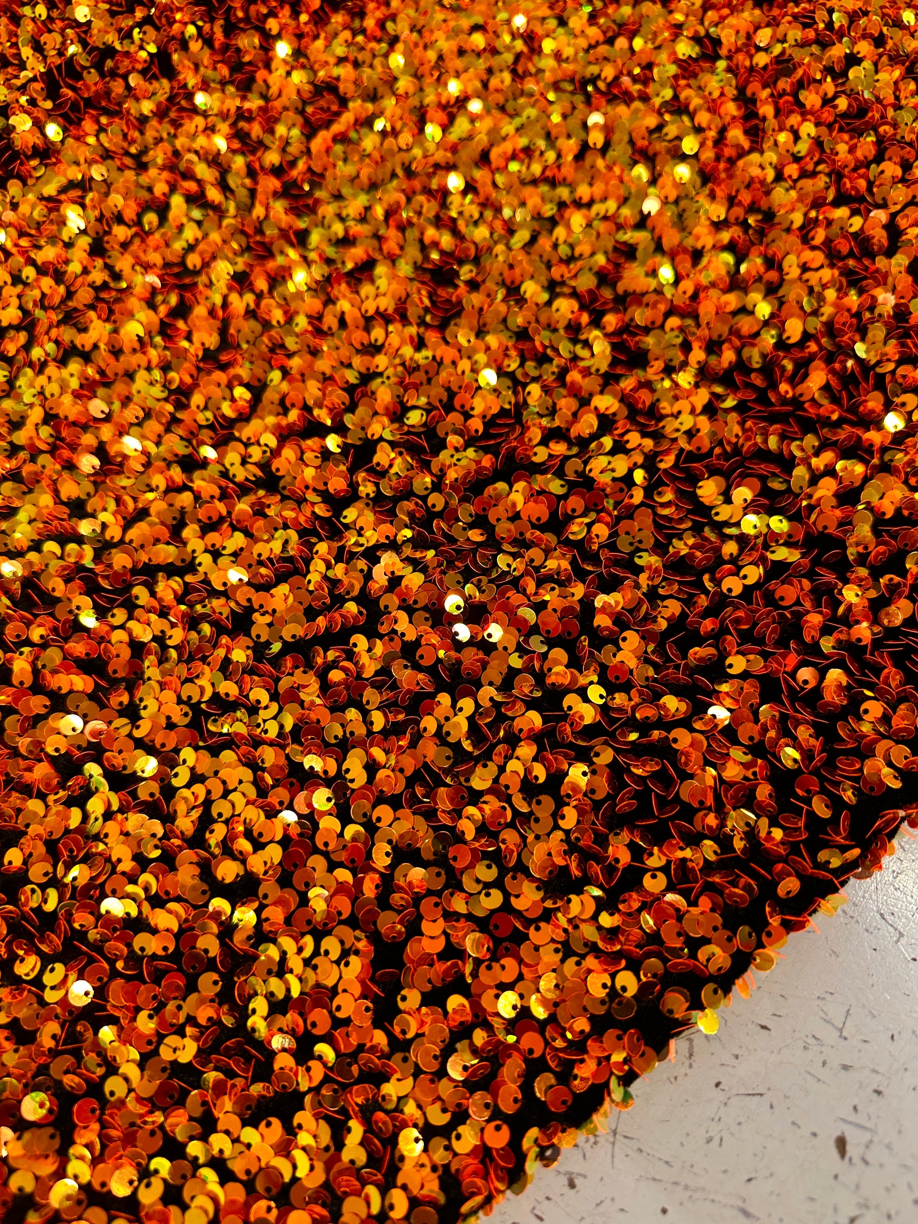 Iridescent Orange Sequin on Velvet