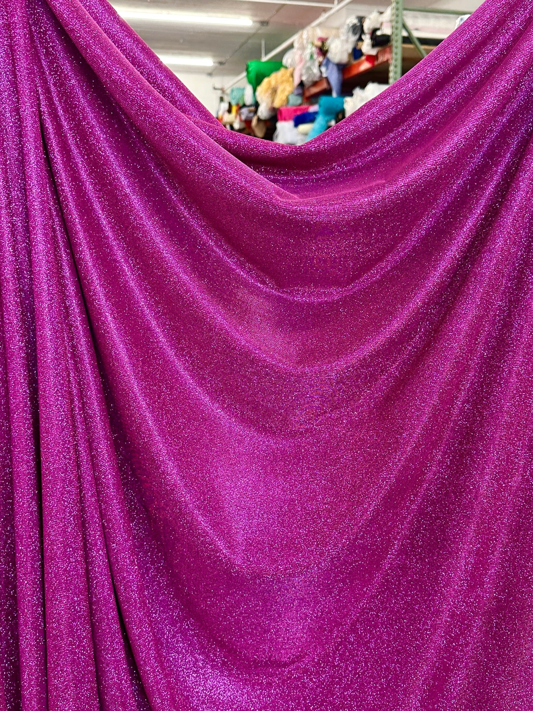 fuchsia glittery fabric, fuchsia glimmery fabric, fuchsia lurex, fuchsia metallic lurex, hot pink lurex, hot pink fabric by the yard, hot pink glimmery fabric, hot pink lurex