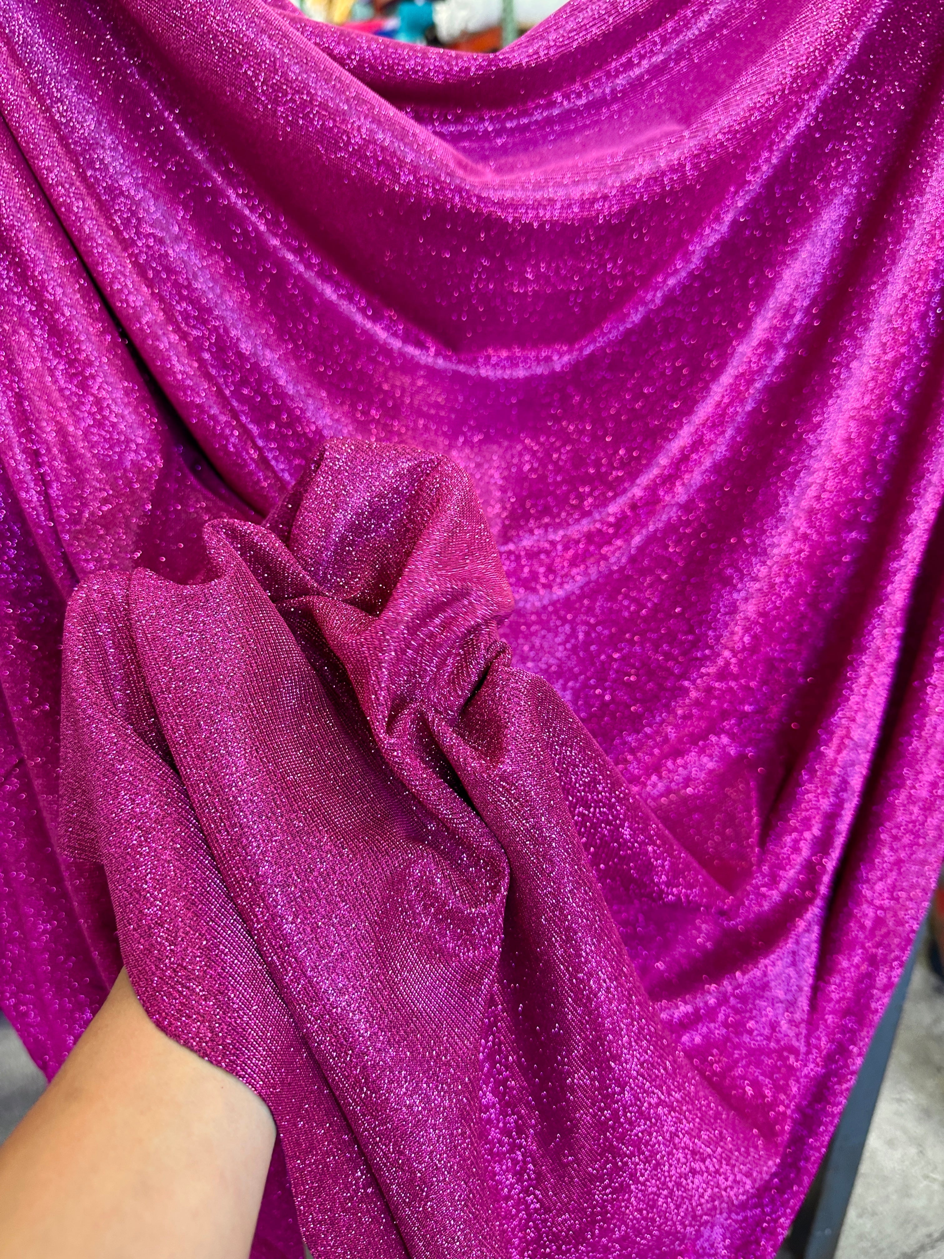 fuchsia glittery fabric, fuchsia glimmery fabric, fuchsia lurex, fuchsia metallic lurex, hot pink lurex, hot pink fabric by the yard, hot pink glimmery fabric, hot pink lurex