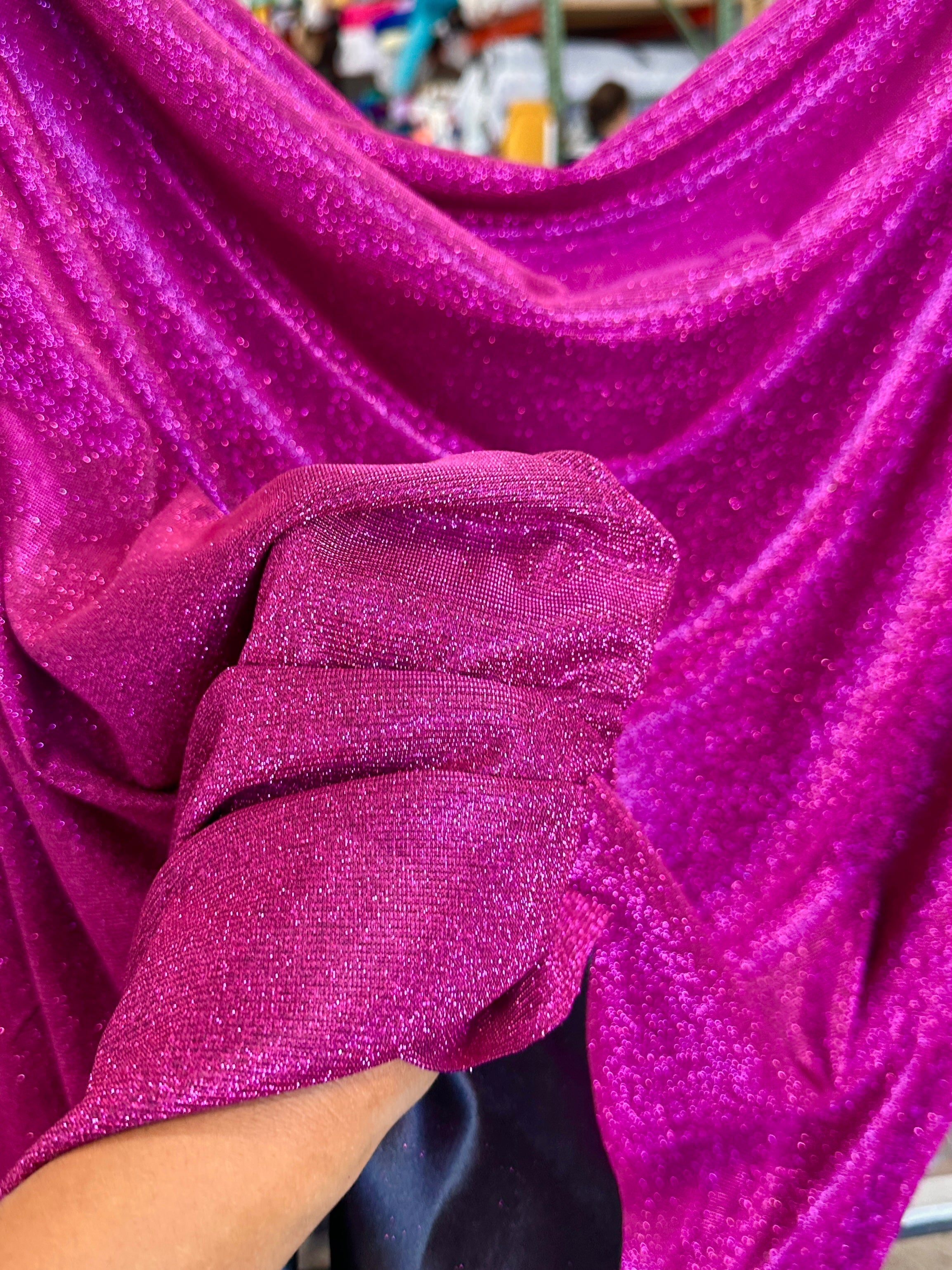 fuchsia glittery fabric, fuchsia glimmery fabric, fuchsia lurex, fuchsia metallic lurex, hot pink lurex, hot pink fabric by the yard, hot pink glimmery fabric, hot pink lurex