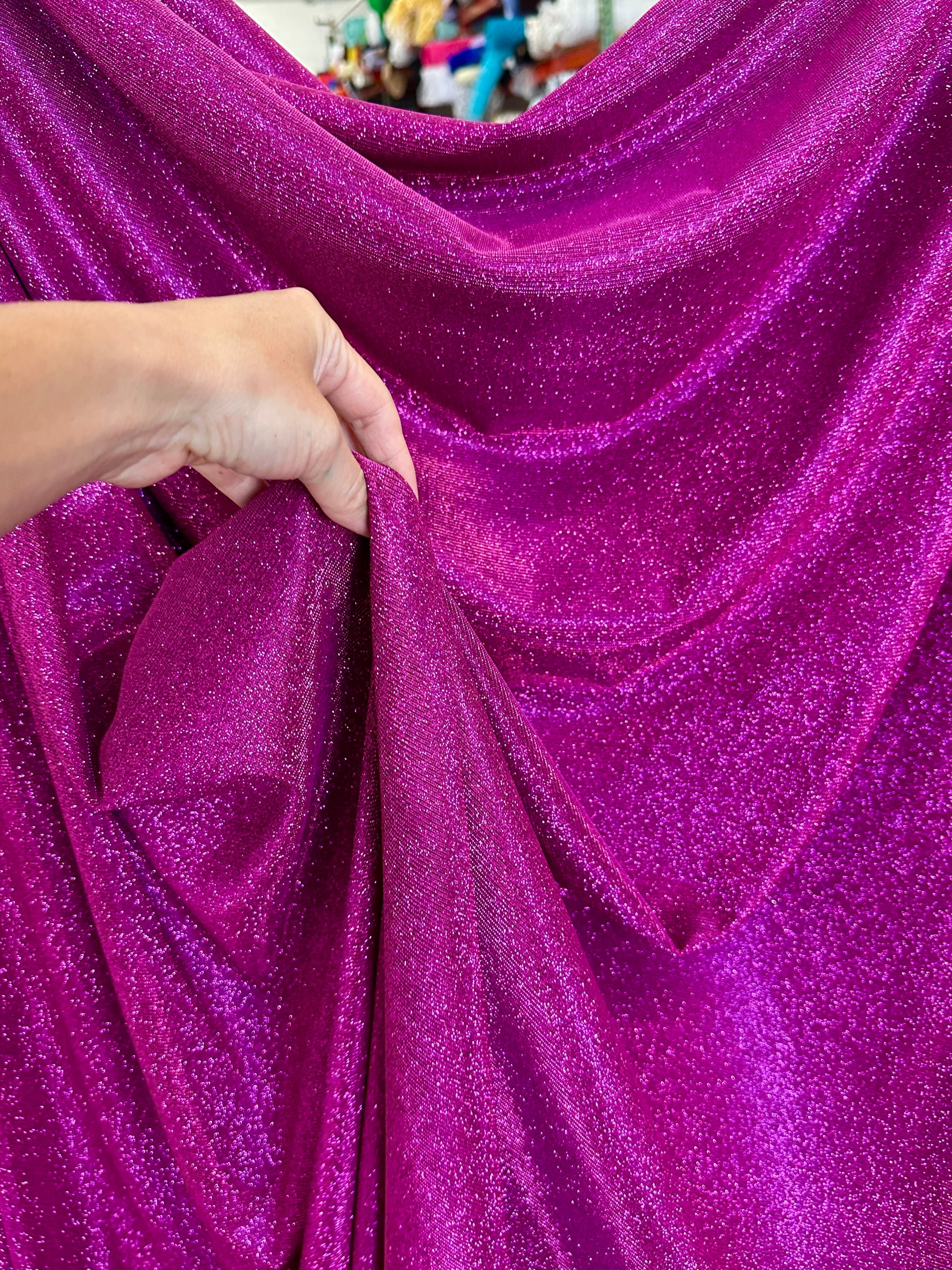 fuchsia glittery fabric, fuchsia glimmery fabric, fuchsia lurex, fuchsia metallic lurex, hot pink lurex, hot pink fabric by the yard, hot pink glimmery fabric, hot pink lurex