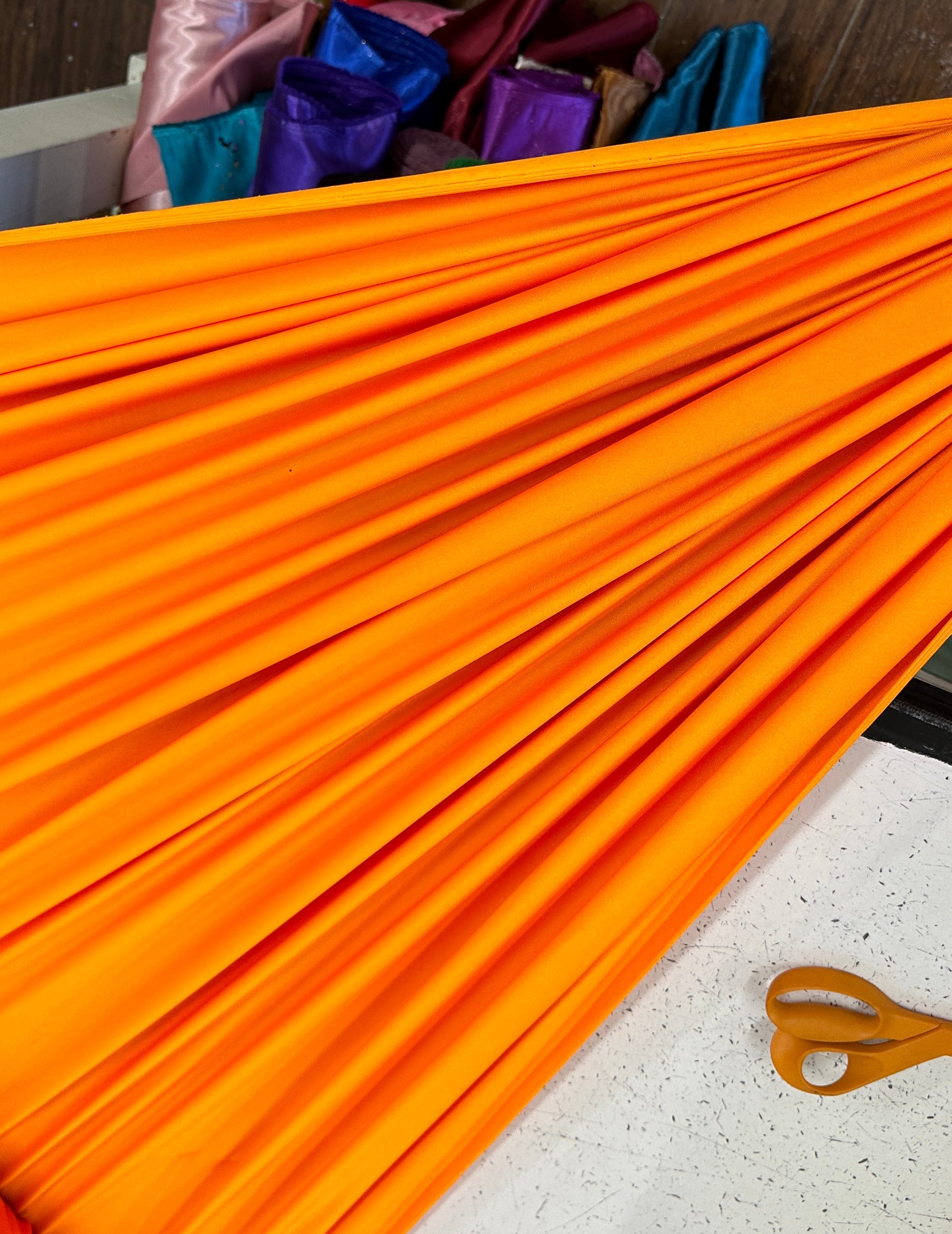 orange yoga spandex, orange nylon spandex, orange 4 way stretch spandex