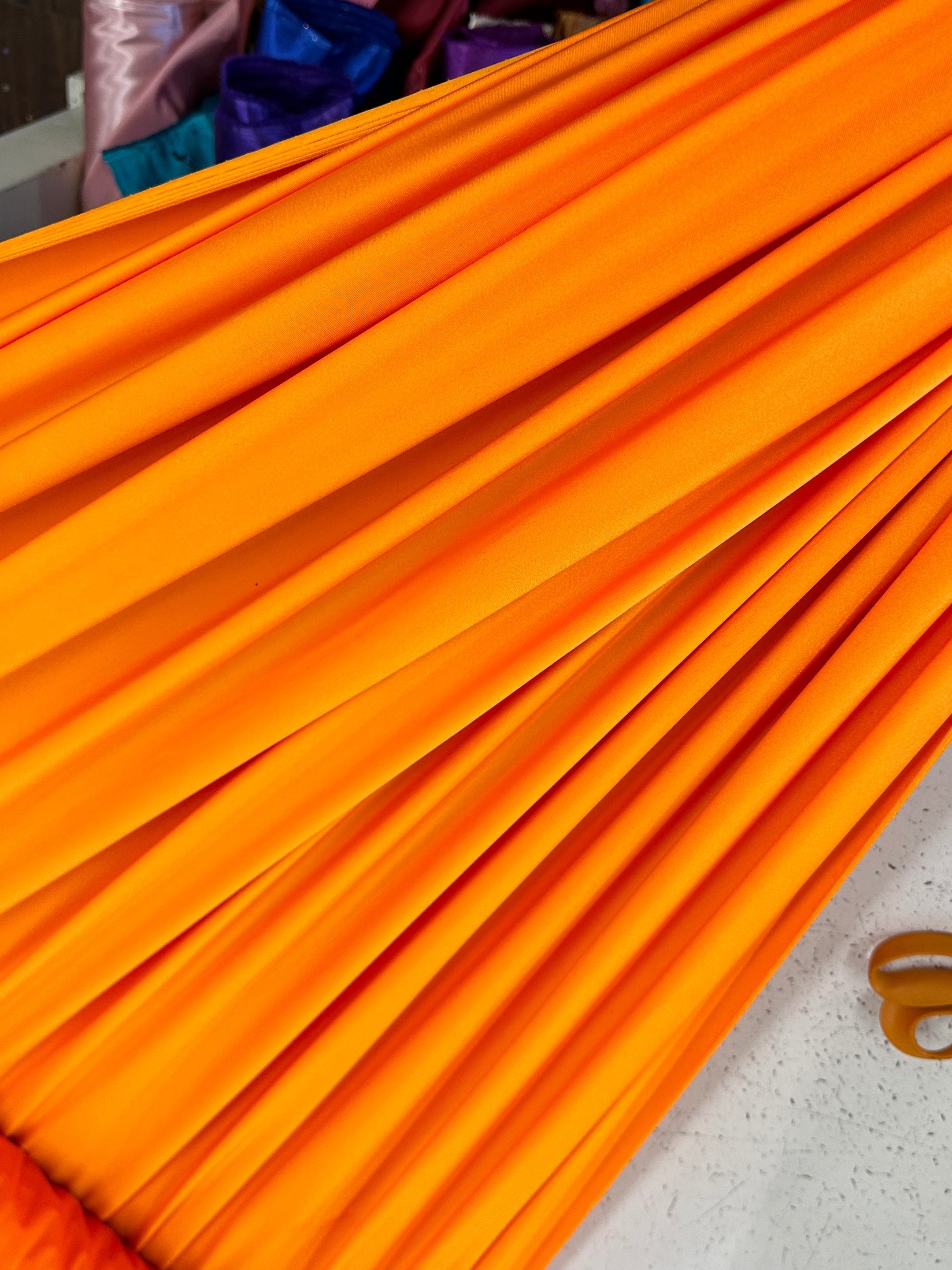 orange yoga spandex, orange nylon spandex, orange 4 way stretch spandex