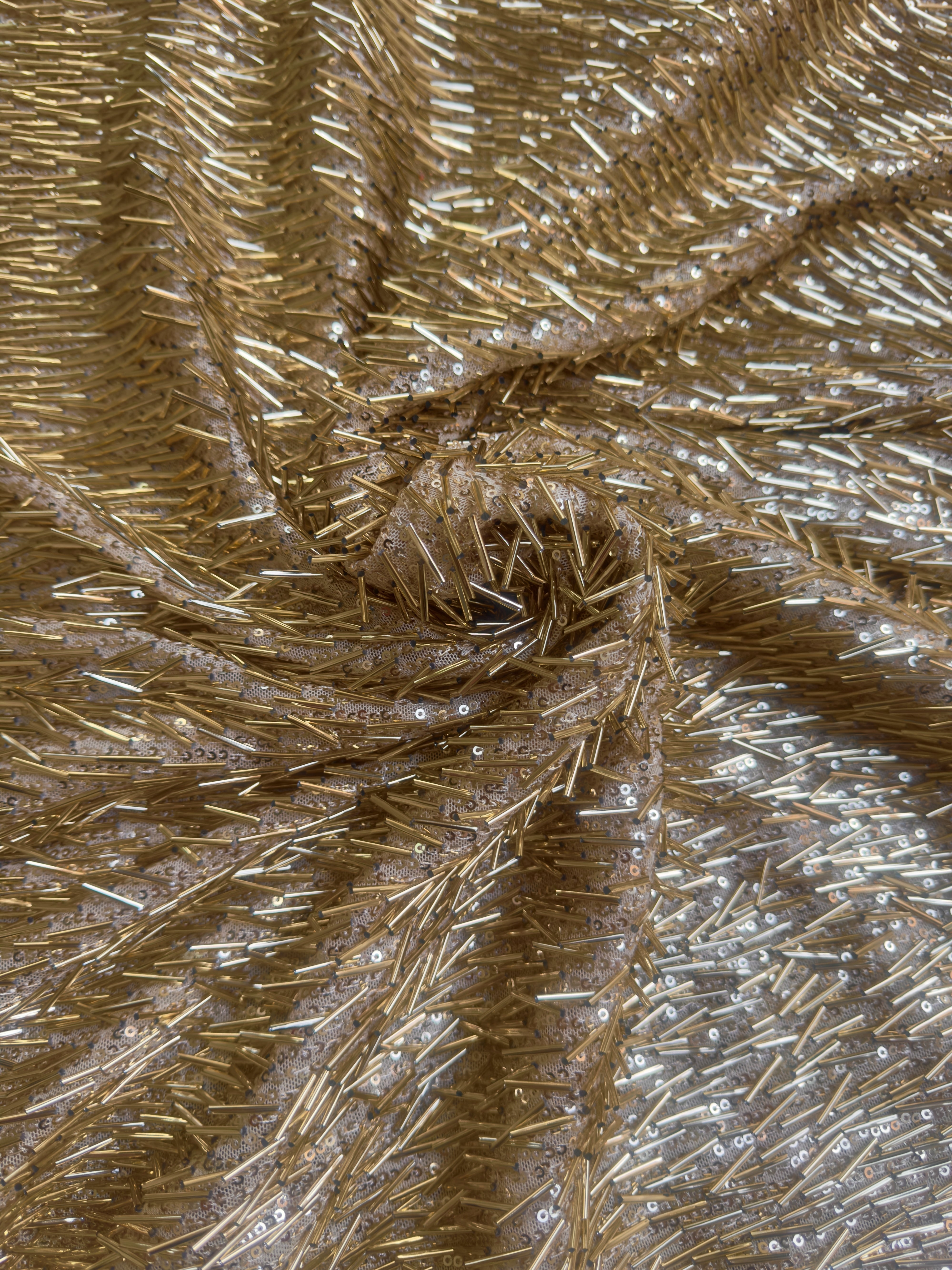 Gold Fringe Sequin on Mesh, Fabric Store, Sewing Store, Cheap Fabric Store, Kiki Textiles, Textile by the Yard