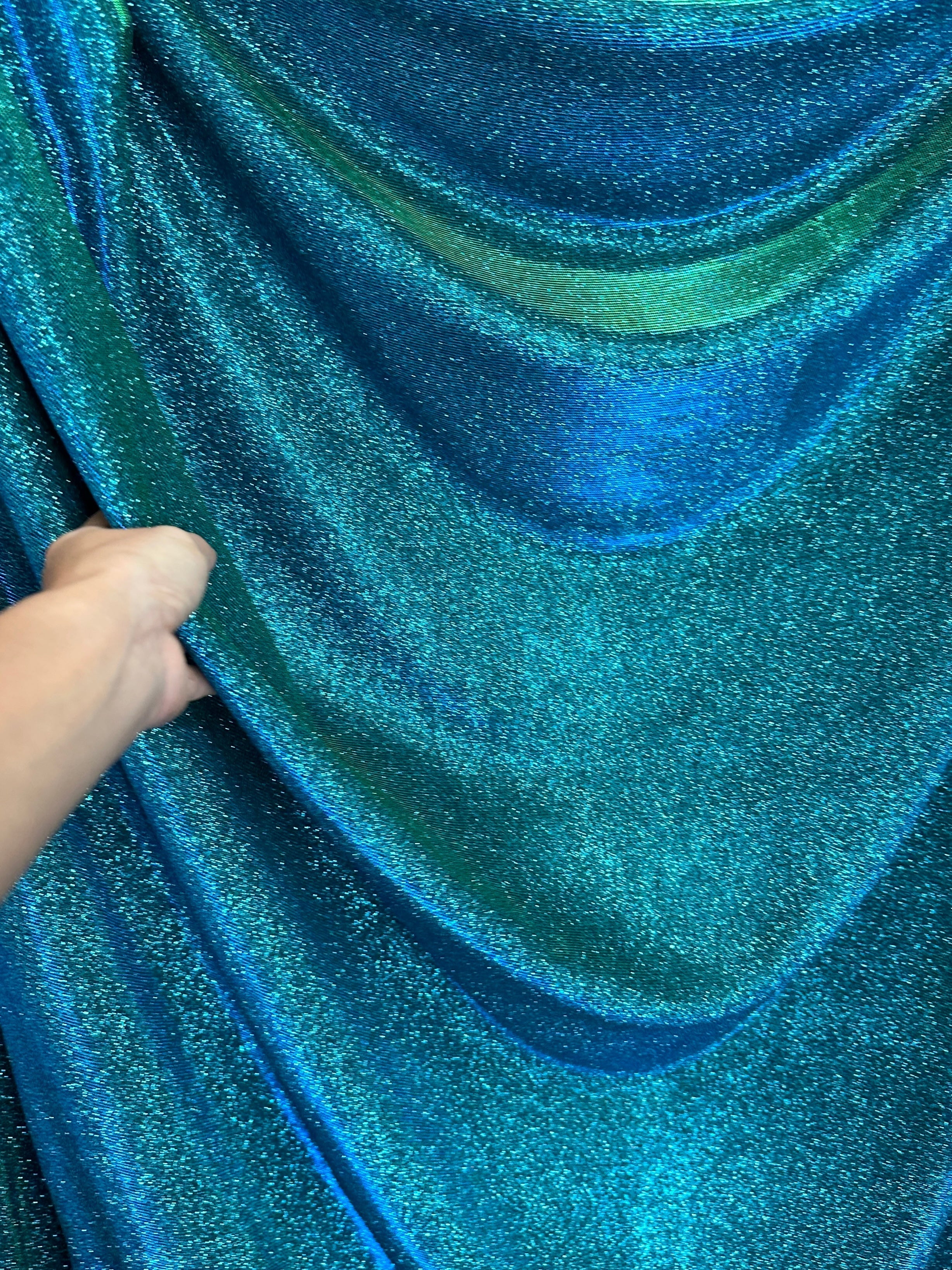 teal iridescent metallic lurex, teal blue lurex, teal green lurex fabric, lurex fabric by the yard, teal material, fabric store, luxury fabrics, cheap fabric, glittery fabric, sparkle fabric, glimmery fabric, shimmery fabric