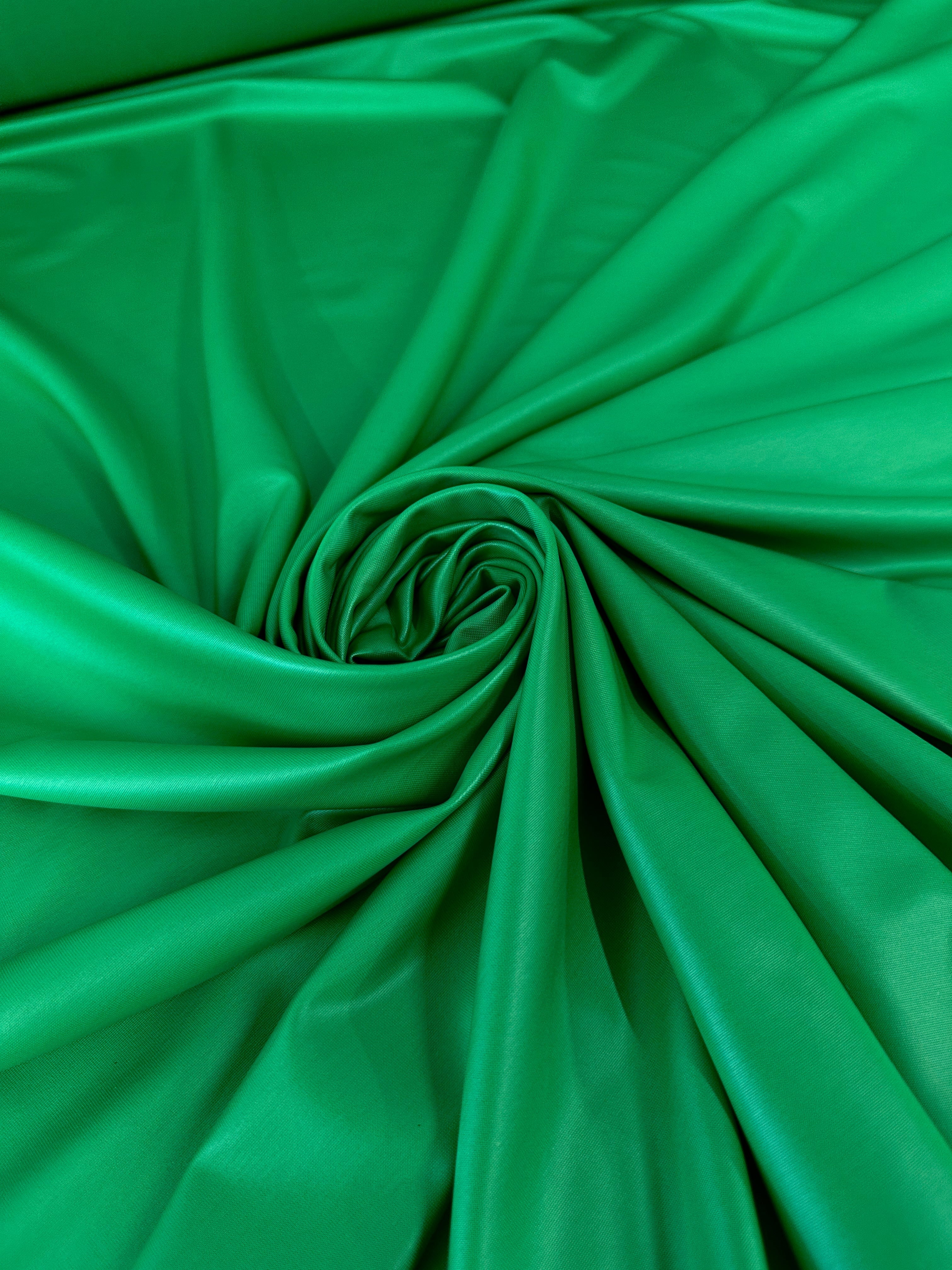 kelly green all way Stretch Faux Leather, green all way stretch leather, shiny faux leather, light green all way stretch faux leather for woman, faux leather for costumes, faux leather for home decor, 2 way stretch faux leather, leather for blazers, cheap leather, discounted leather, leather on sale