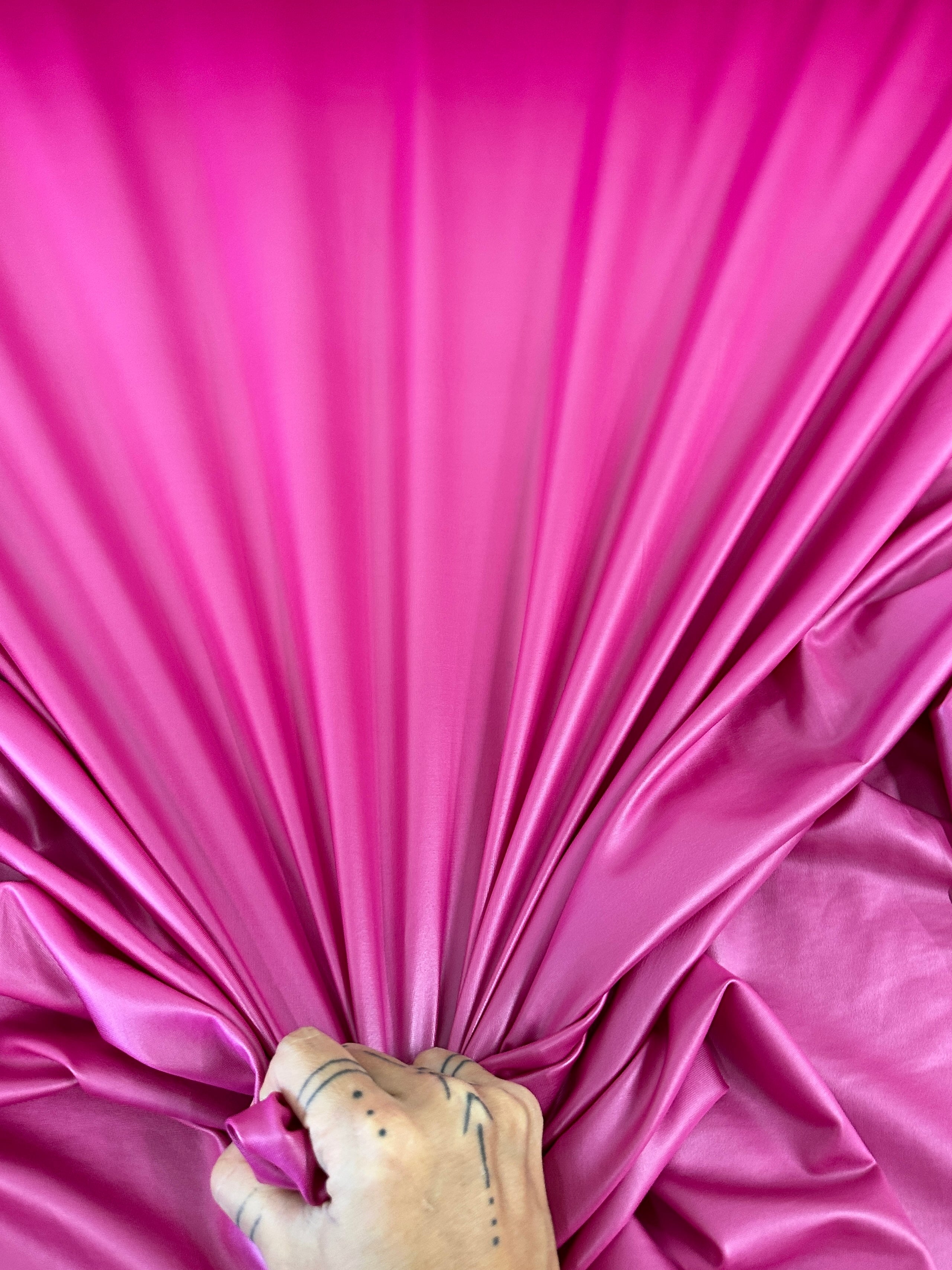 hot pink all way Stretch Faux Leather, pink all way stretch leather, shiny faux leather, light pink all way stretch faux leather for woman, faux leather for costumes, faux leather for home decor, 2 way stretch faux leather, leather for blazers, cheap leather, discounted leather, leather on sale