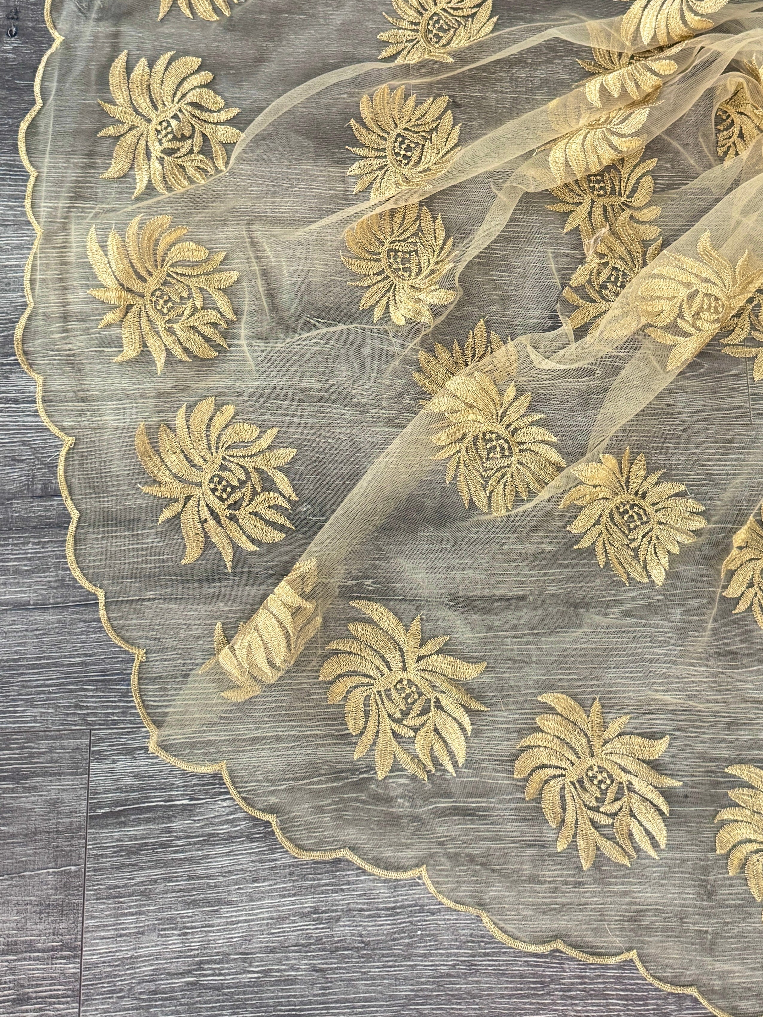 Gold Scalloped Floral Embroidered Lace, dark gold Scalloped Floral Embroidered Lace, light gold Scalloped Floral Embroidered Lace, Scalloped Floral Embroidered Lace for woman,Scalloped Floral Embroidered Lace for bride, Scalloped Floral Embroidered Lace on discount