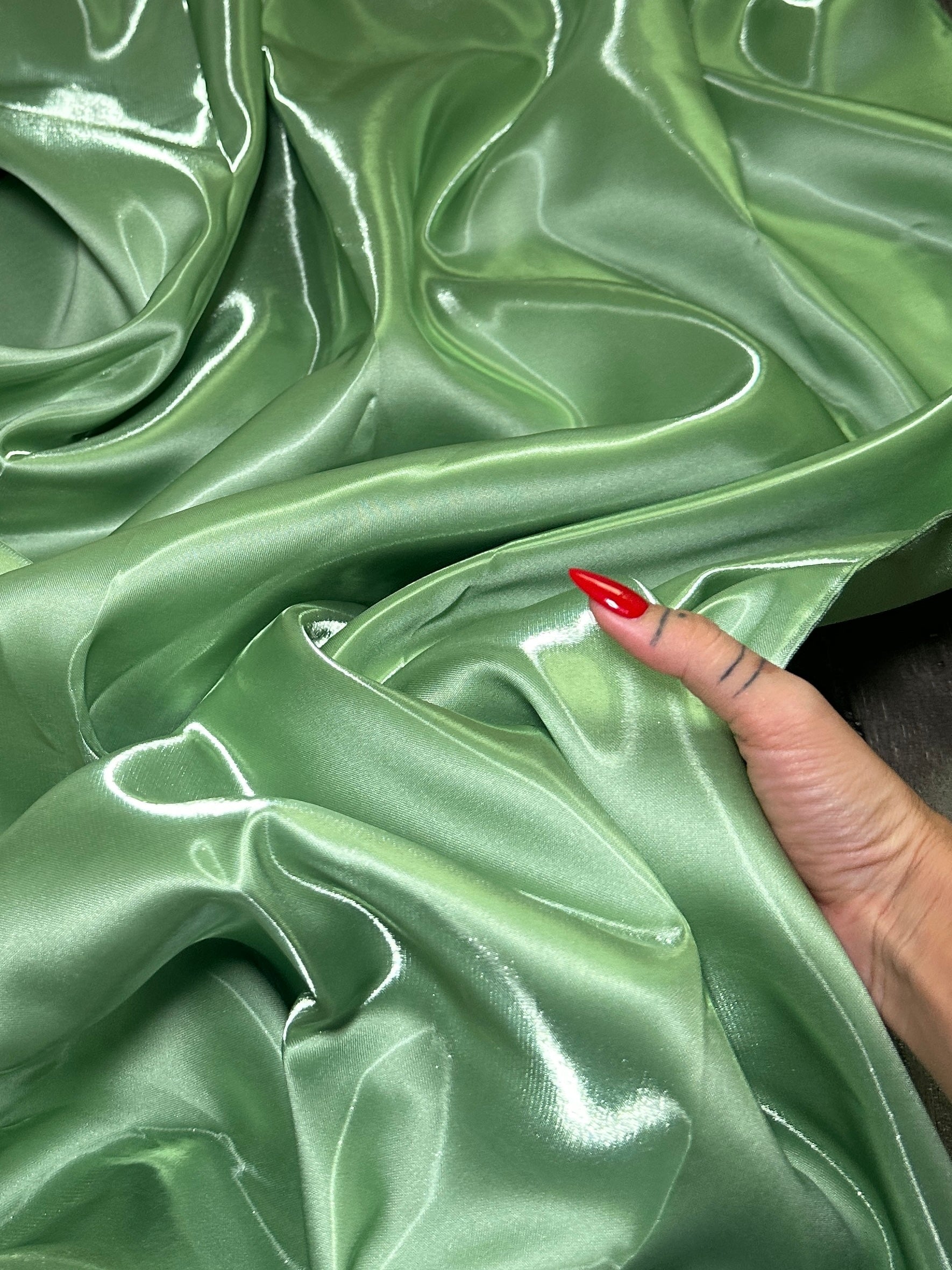 Sage Green Liquid Bridal Satin, Fabric Store, Sewing Store, Cheap Fabric Store, Kiki Textiles, Textile by the Yard