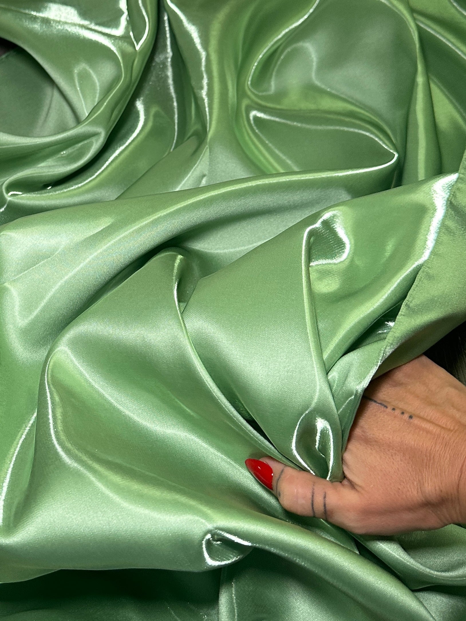Sage Green Liquid Bridal Satin, Fabric Store, Sewing Store, Cheap Fabric Store, Kiki Textiles, Textile by the Yard