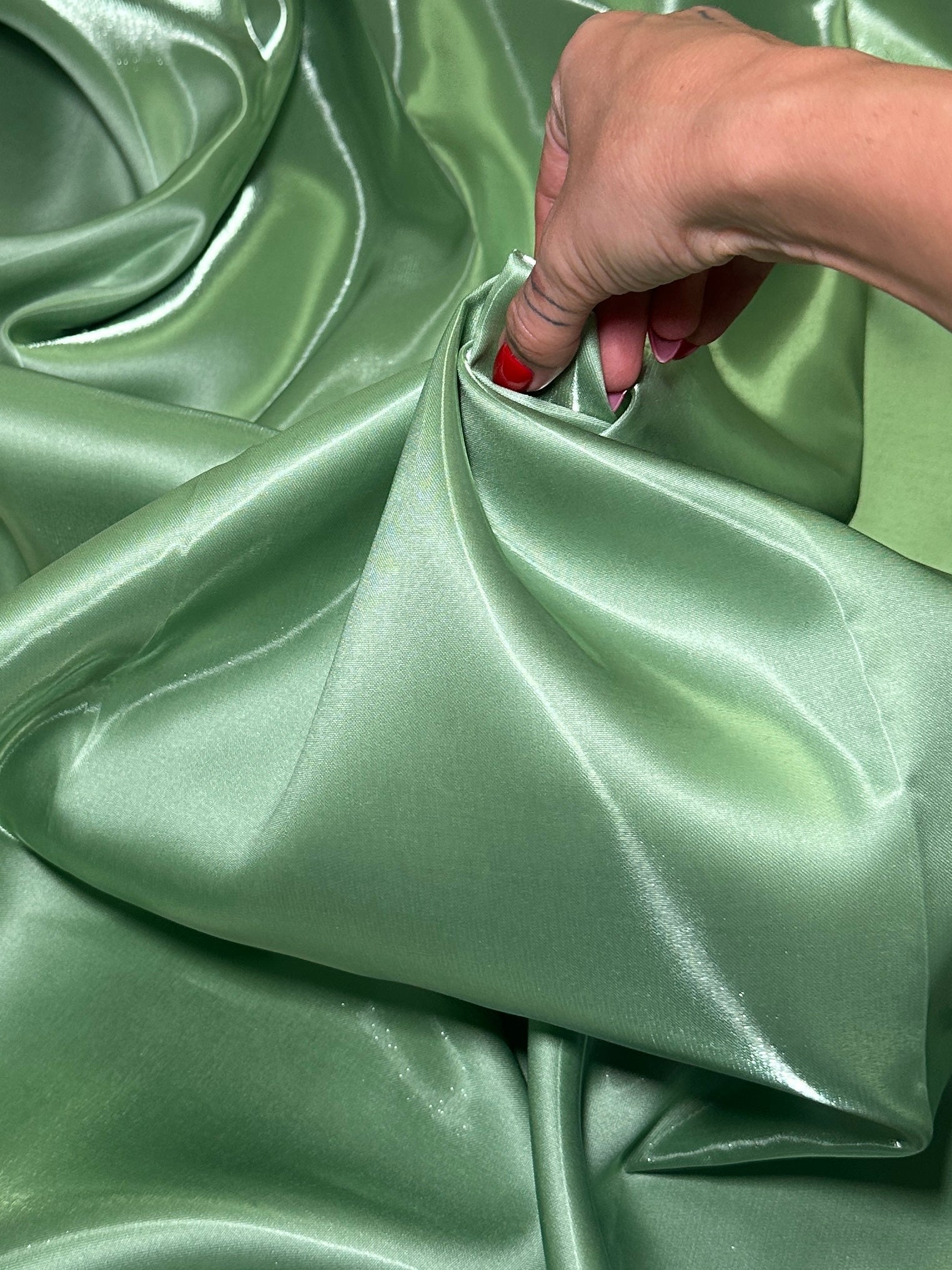 Sage Green Liquid Bridal Satin, Fabric Store, Sewing Store, Cheap Fabric Store, Kiki Textiles, Textile by the Yard